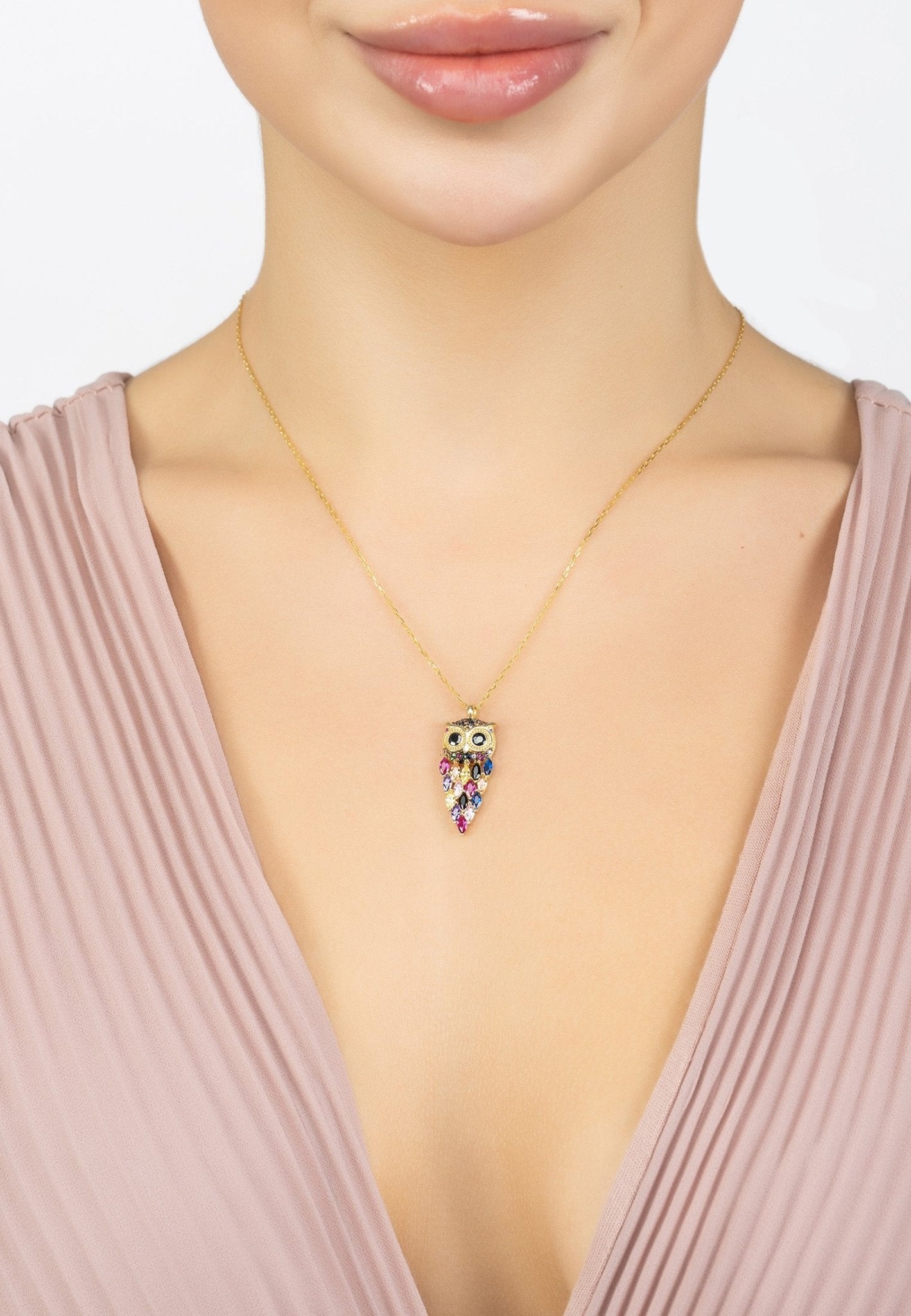 Owl Rainbow Pendant Necklace Gold - LATELITA Necklaces