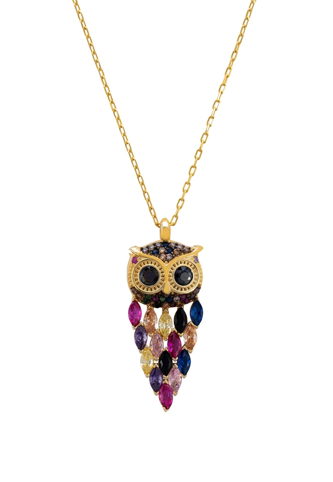 Owl Rainbow Pendant Necklace Gold - LATELITA Necklaces