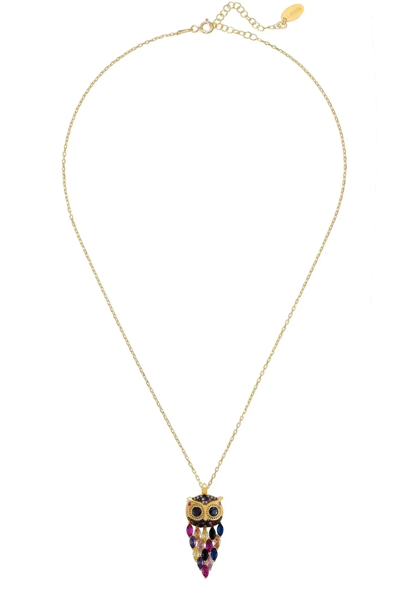 Owl Rainbow Pendant Necklace Gold - LATELITA Necklaces