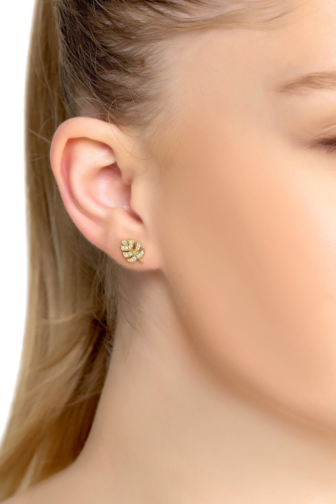 Palm Leaf Stud Earrings Gold - LATELITA Earrings