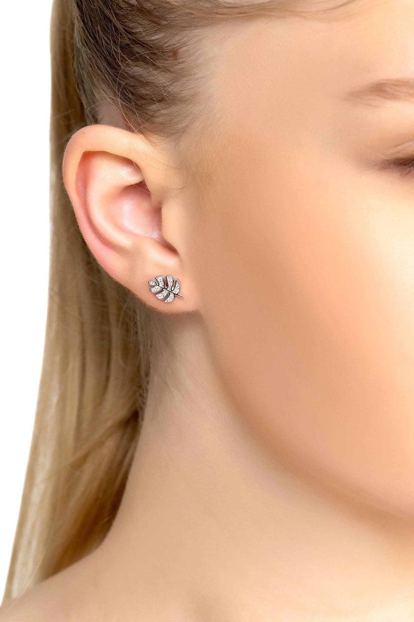 Palm Leaf Stud Earrings Silver - LATELITA Earrings