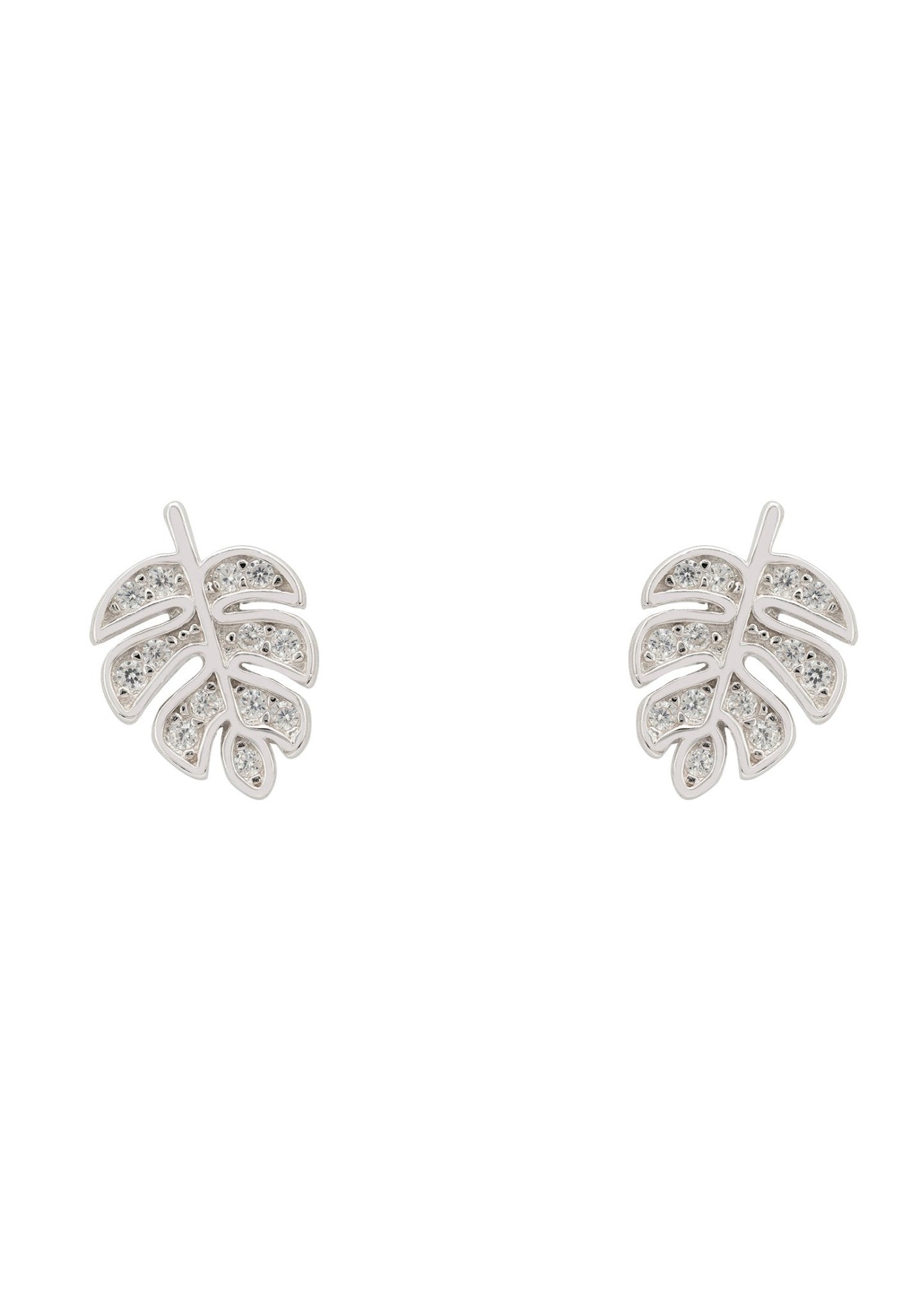 Palm Leaf Stud Earrings Silver - LATELITA Earrings