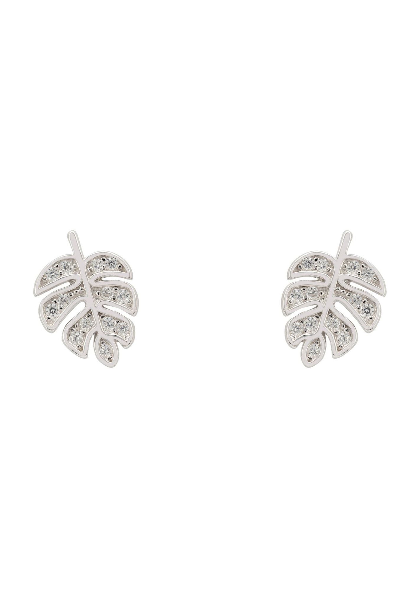 Palm Leaf Stud Earrings Silver - LATELITA Earrings