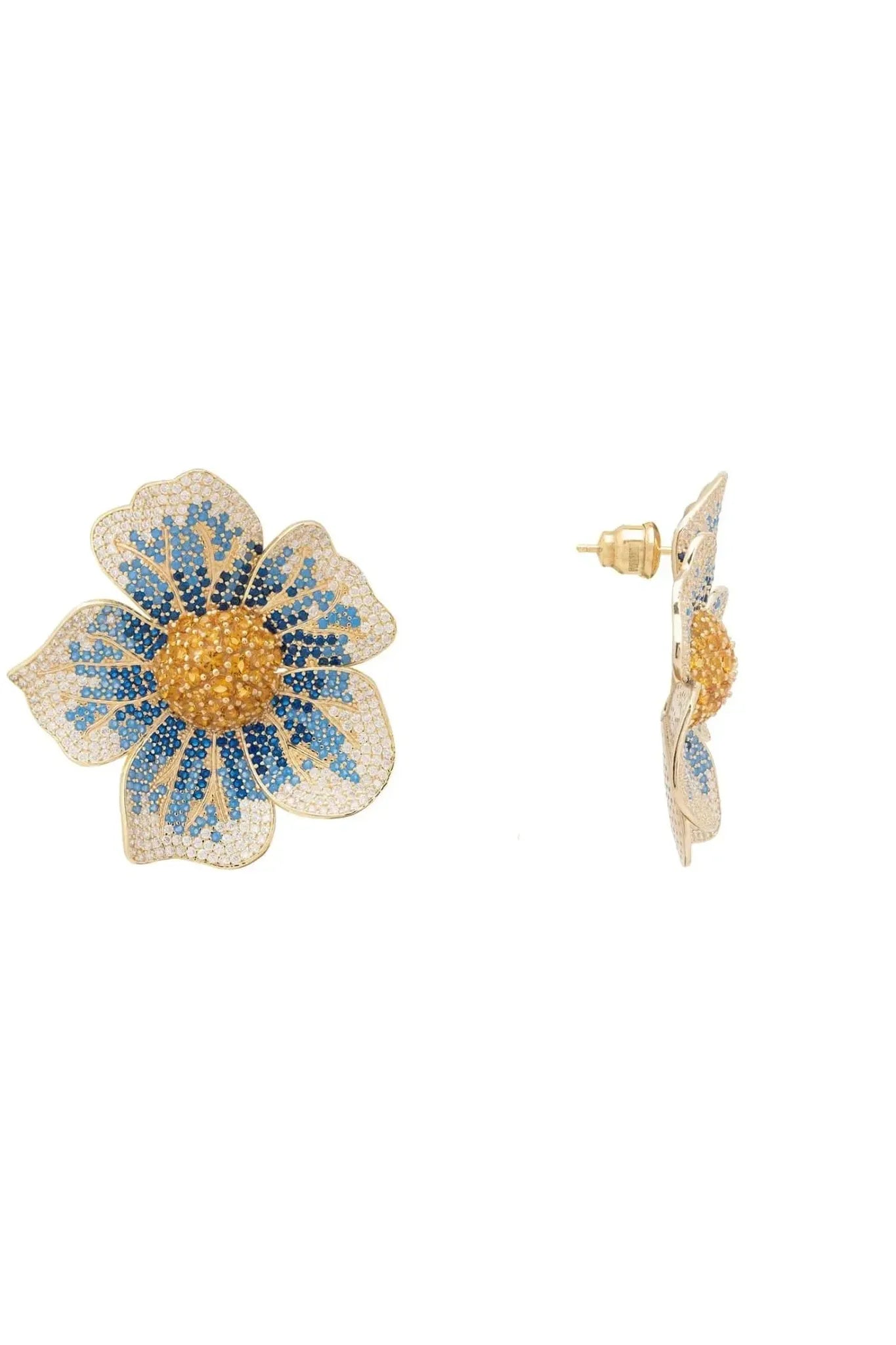 Pansy Flower Blue Earrings Gold - LATELITA Earrings