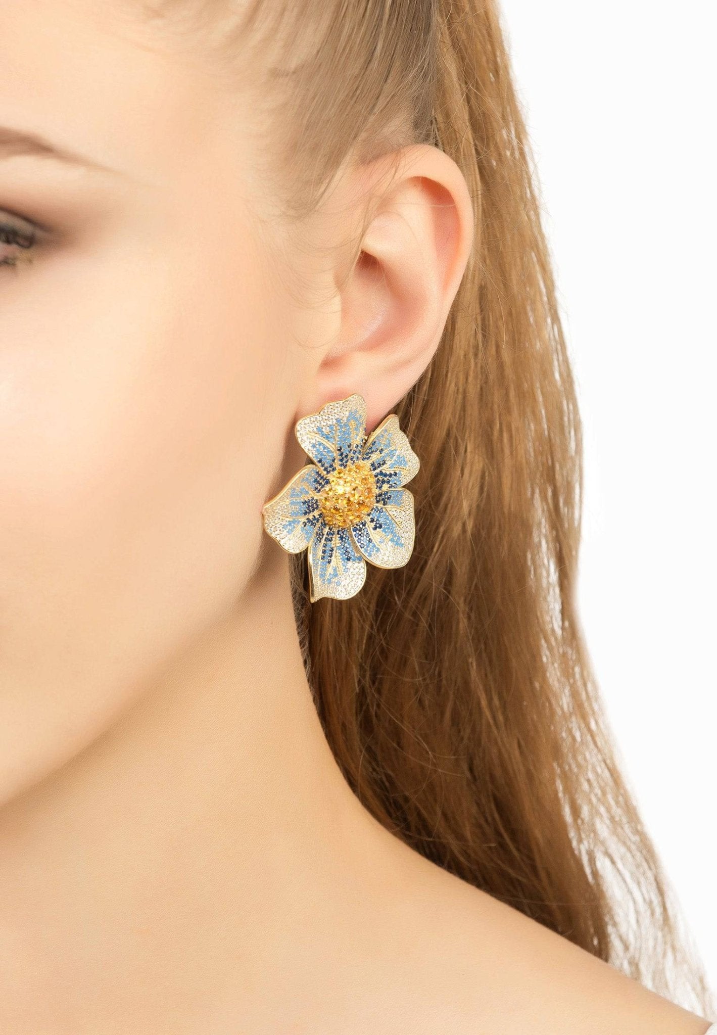 Pansy Flower Blue Earrings Gold - LATELITA Earrings