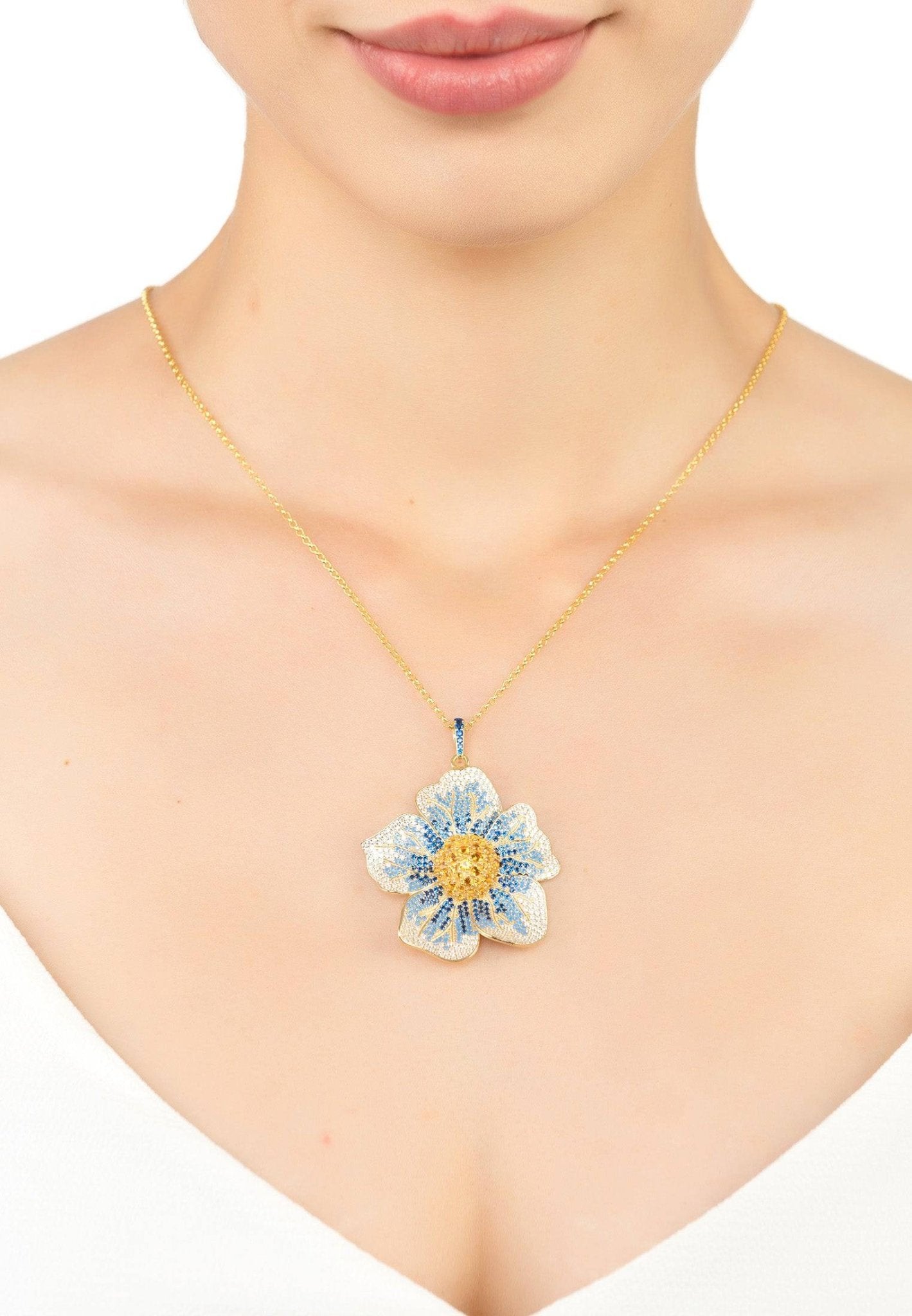 Pansy Flower Blue Necklace Gold - LATELITA Necklaces
