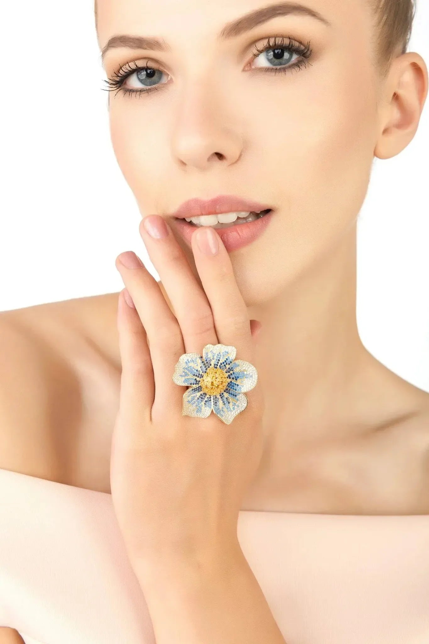 Pansy Flower Blue Ring Gold - LATELITA Rings