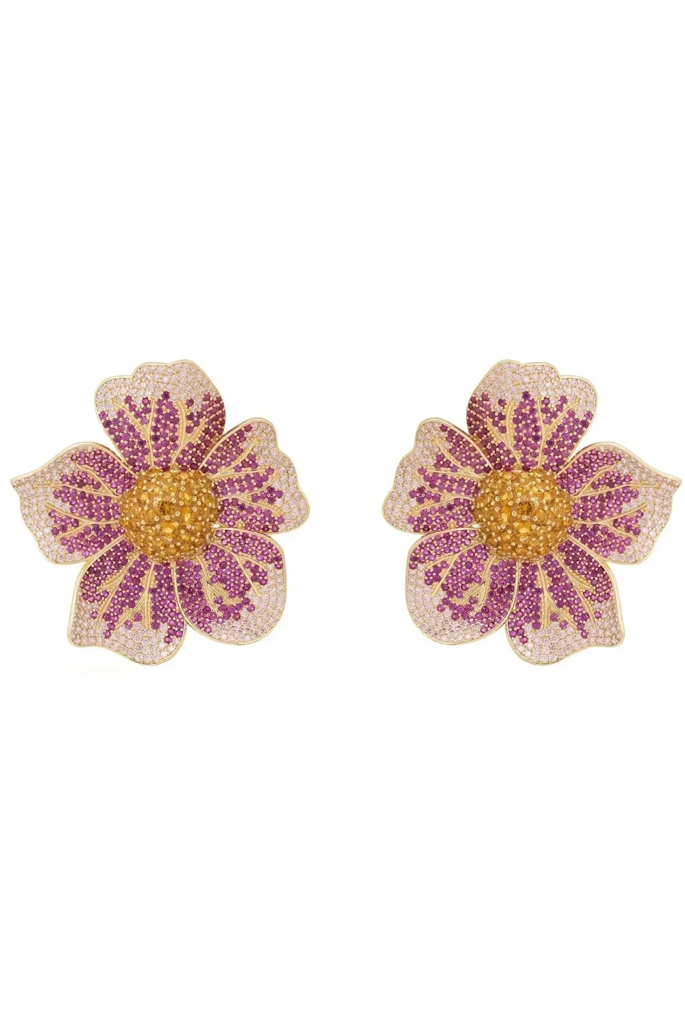 Pansy Flower Pink Earrings Gold - LATELITA Earrings