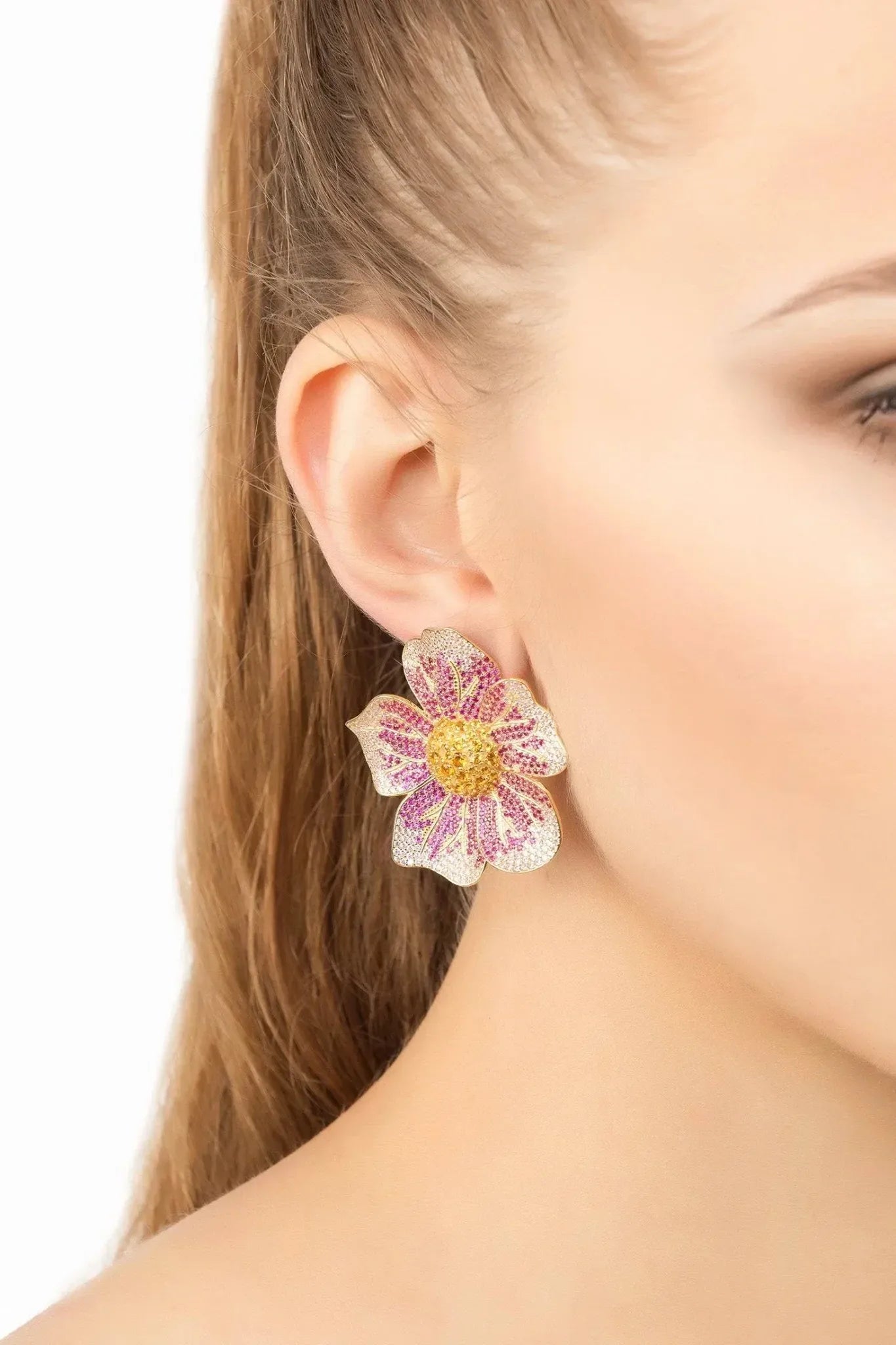 Pansy Flower Pink Earrings Gold - LATELITA Earrings