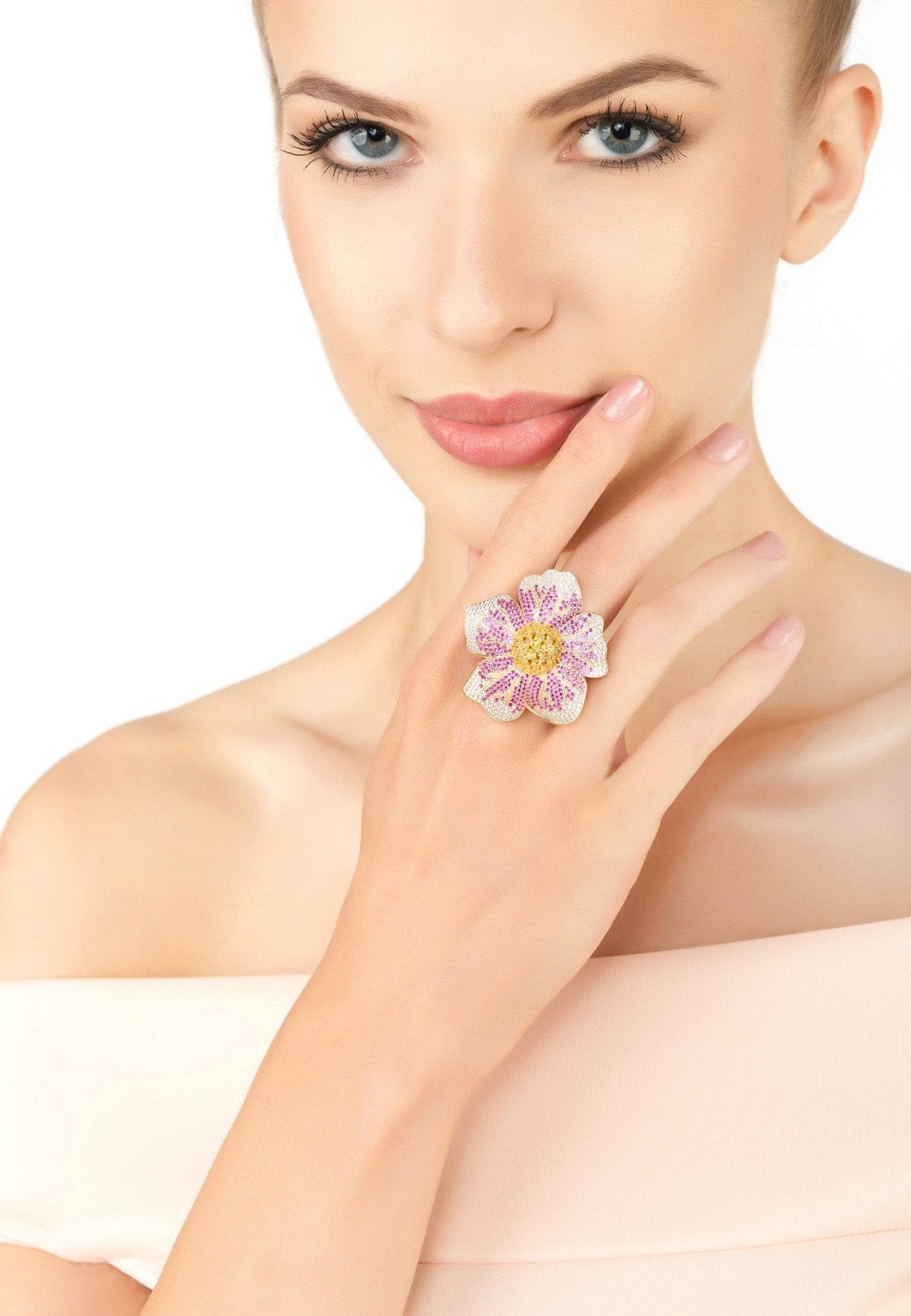 Pansy Flower Pink Ring Gold - LATELITA Rings