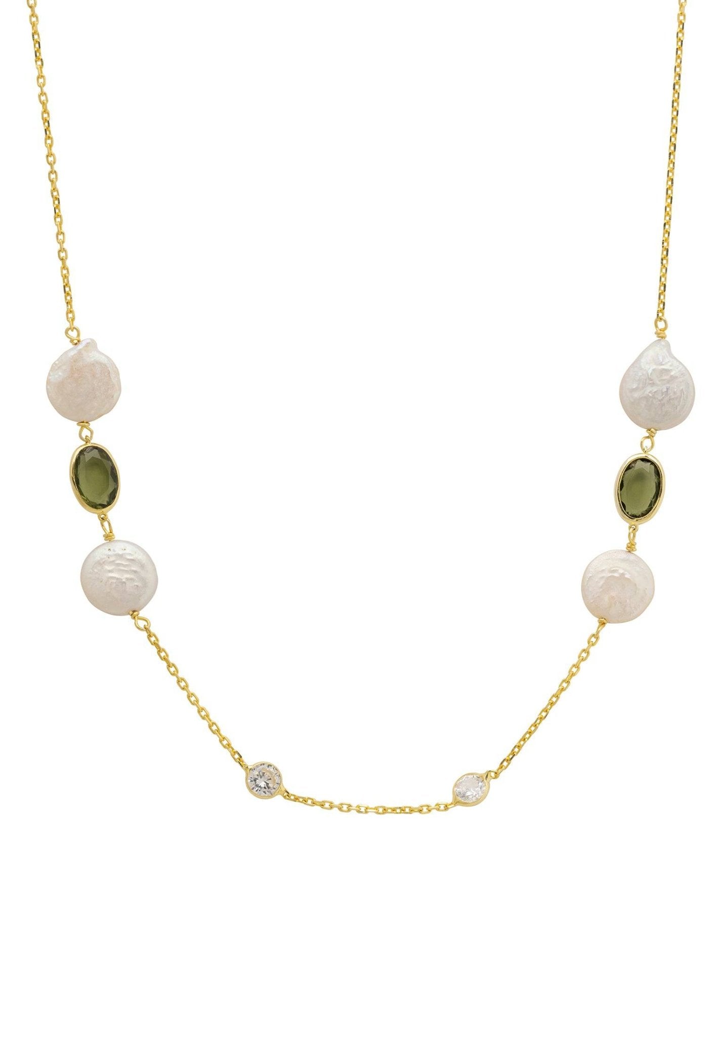 Pavia 120cm Long Pearl Necklace Gold Peridot - LATELITA Necklaces