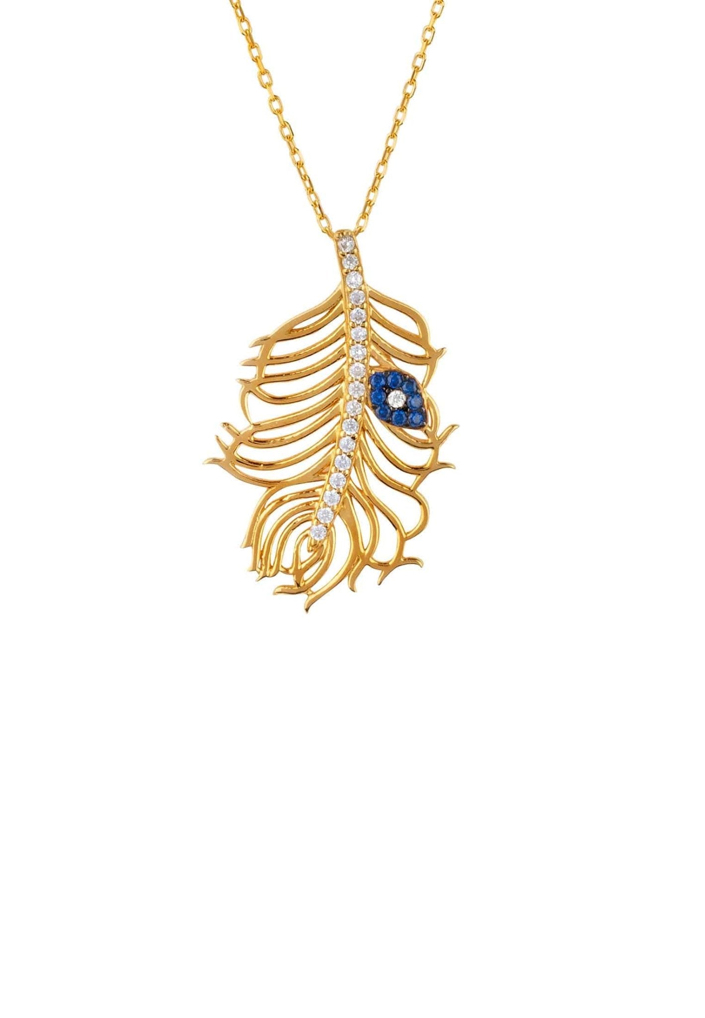 Peacock Feather Evil Eye Necklace Gold - LATELITA Necklaces