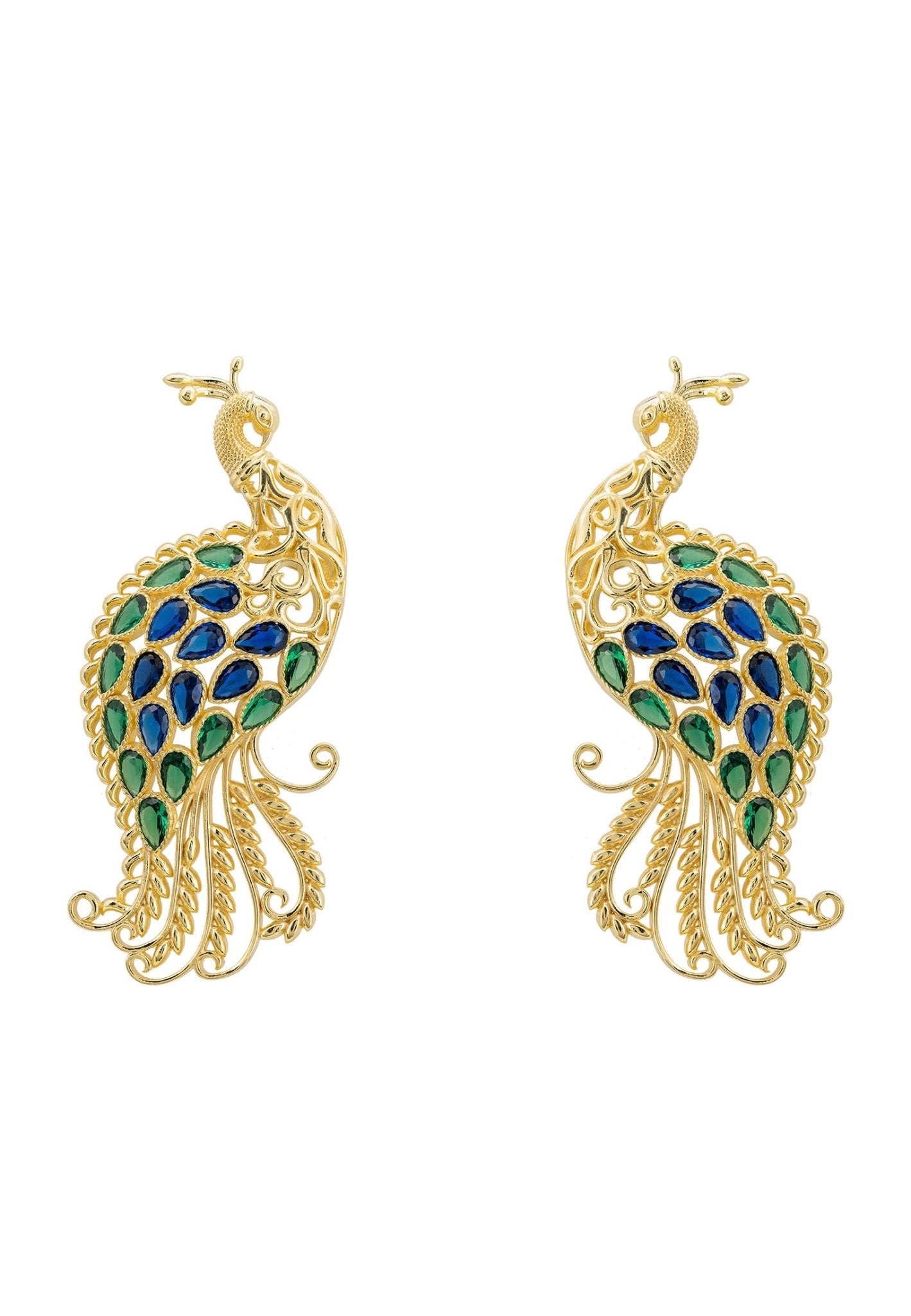 Peacock Train Earrings Gold Blue Green - LATELITA Earrings
