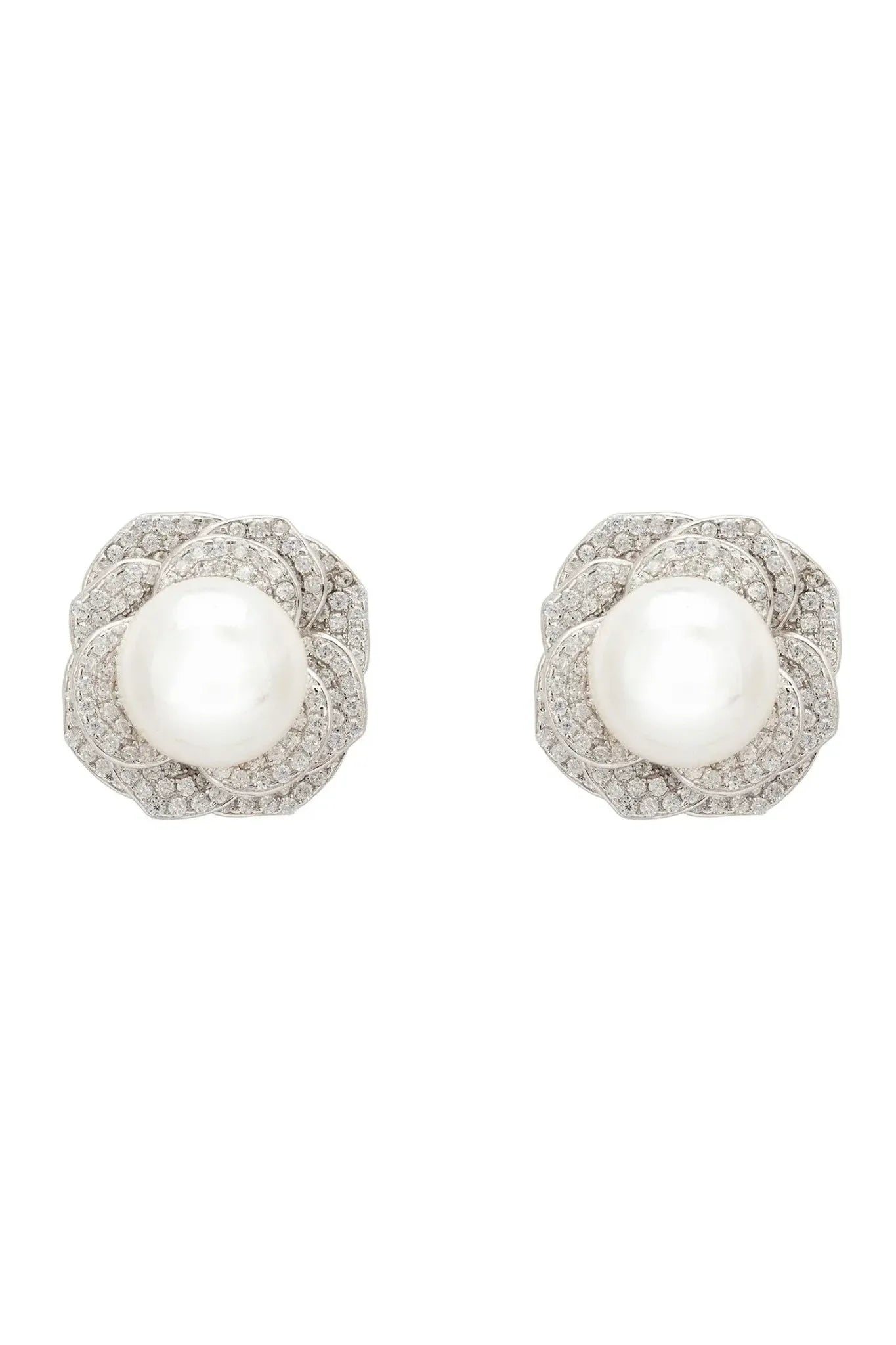 Pearl And Rose Petals Stud Earrings Silver - LATELITA Earrings