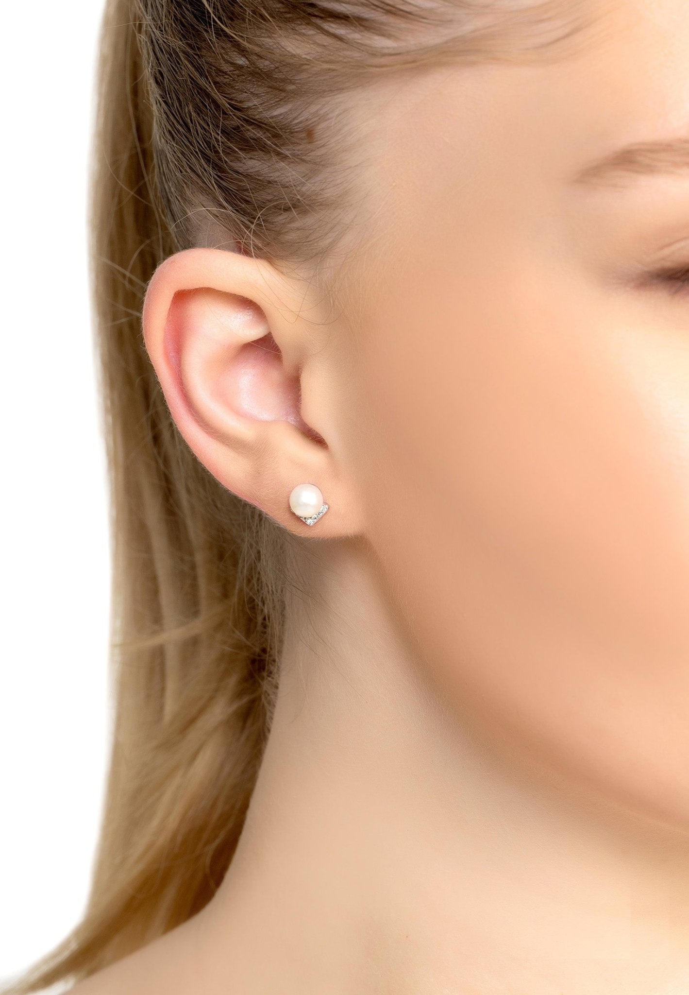Pearl Angular Stud Earrings Silver - LATELITA Earrings