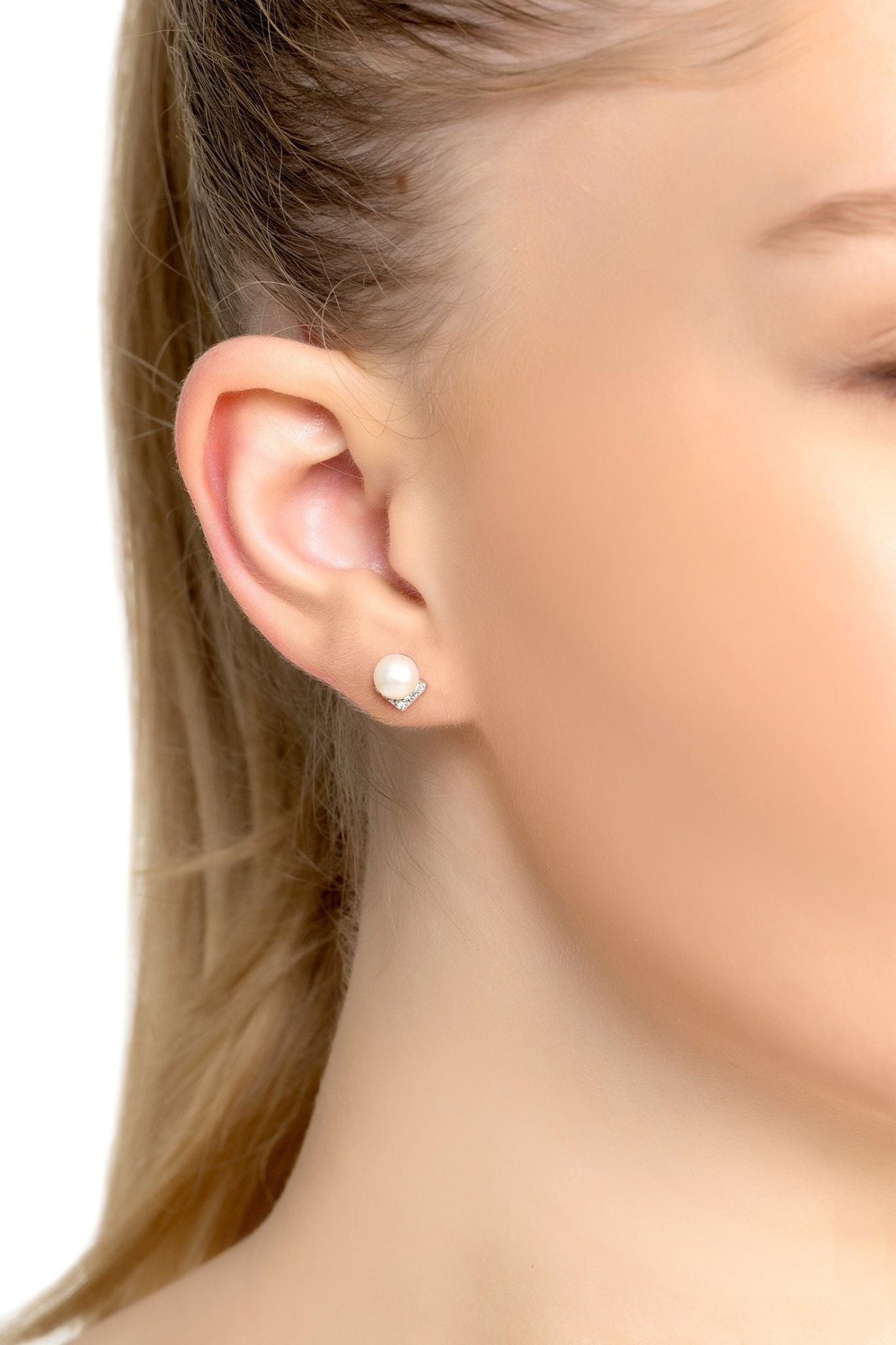 Pearl Angular Stud Earrings Silver - LATELITA Earrings