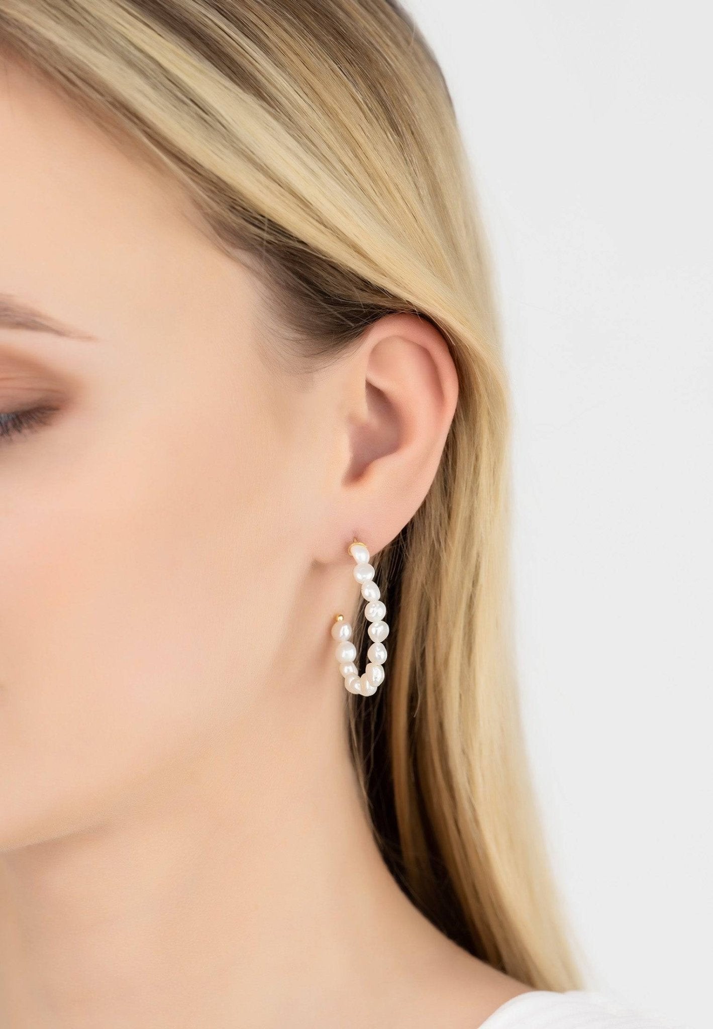 Pearl Beaded Hoop Earrings Gold - LATELITA Earrings