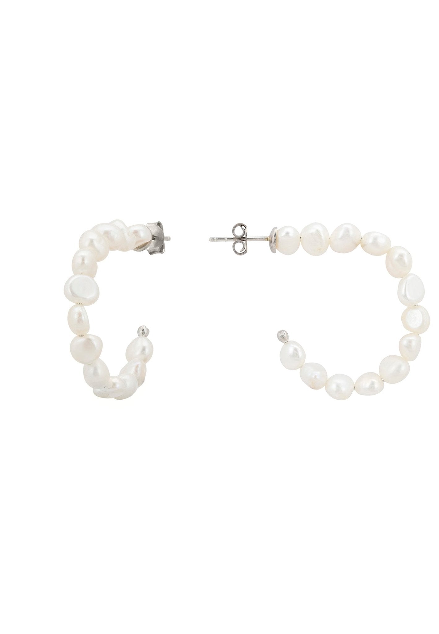 Pearl Beaded Hoop Earrings Silver - LATELITA Earrings