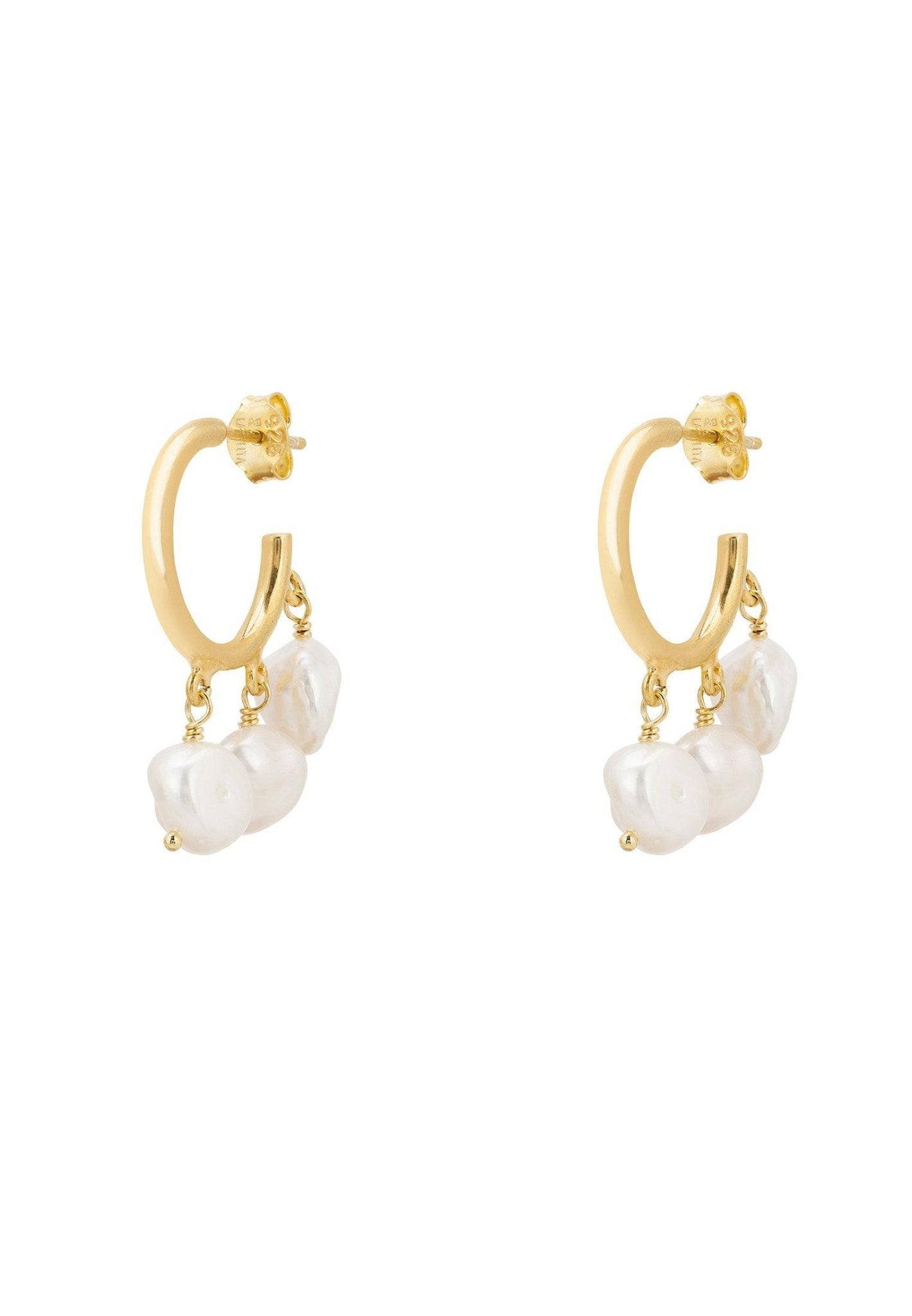 Pearl Cluster Drop Hoop Earrings Gold - LATELITA Earrings