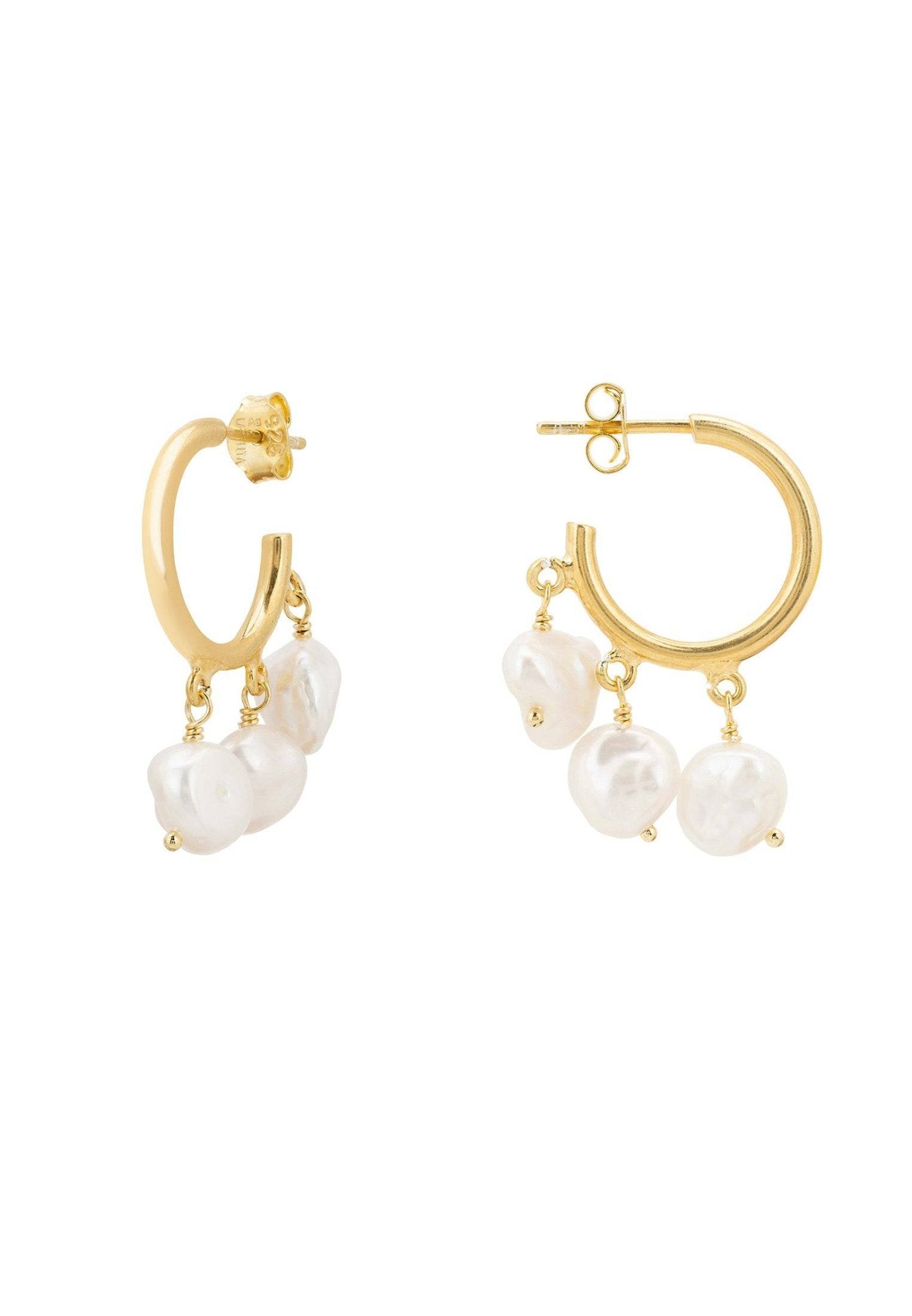 Pearl Cluster Drop Hoop Earrings Gold - LATELITA Earrings