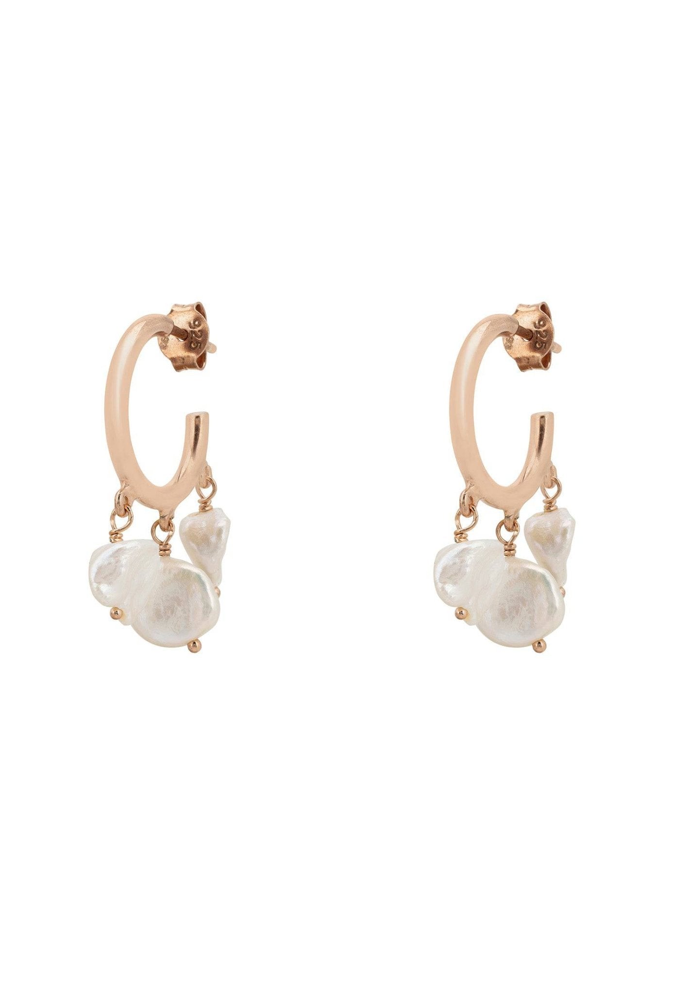 Pearl Cluster Drop Hoop Earrings Rosegold - LATELITA Earrings