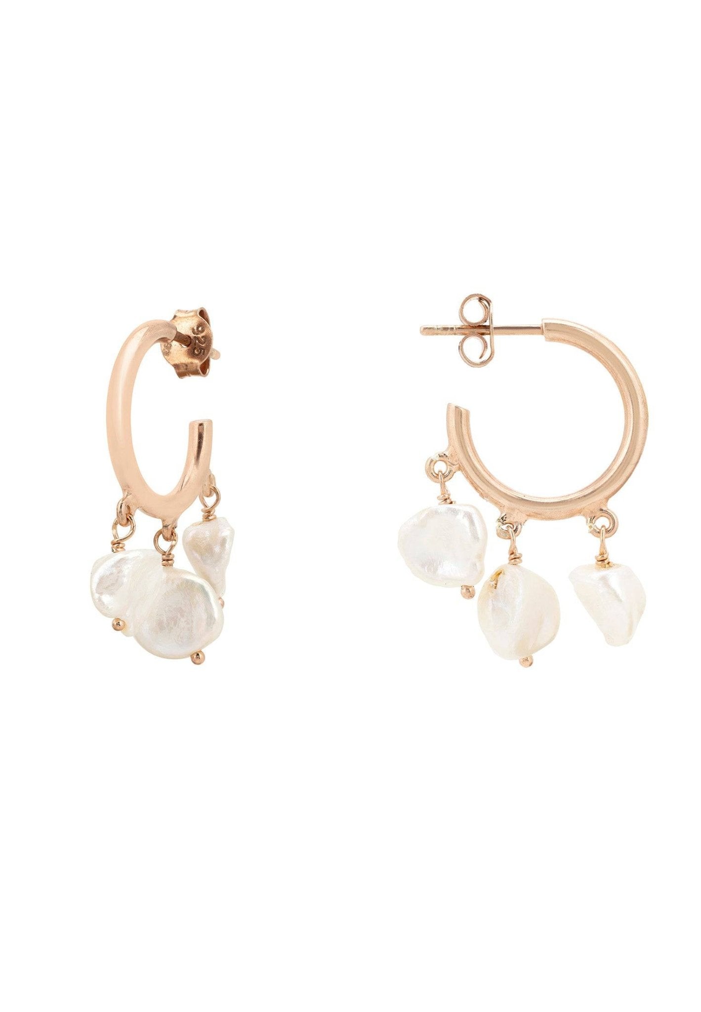 Pearl Cluster Drop Hoop Earrings Rosegold - LATELITA Earrings