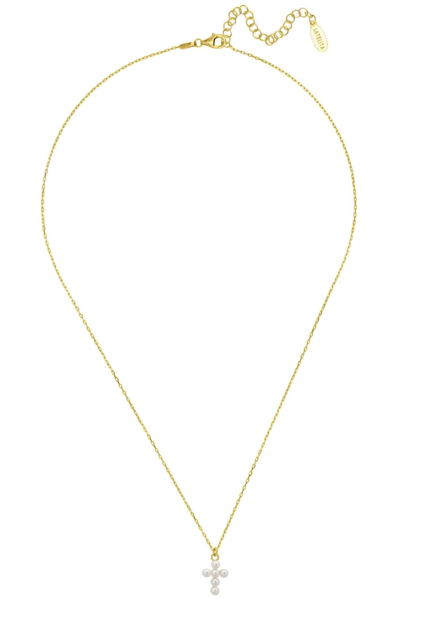 Pearl Cross Necklace Gold - LATELITA Necklaces