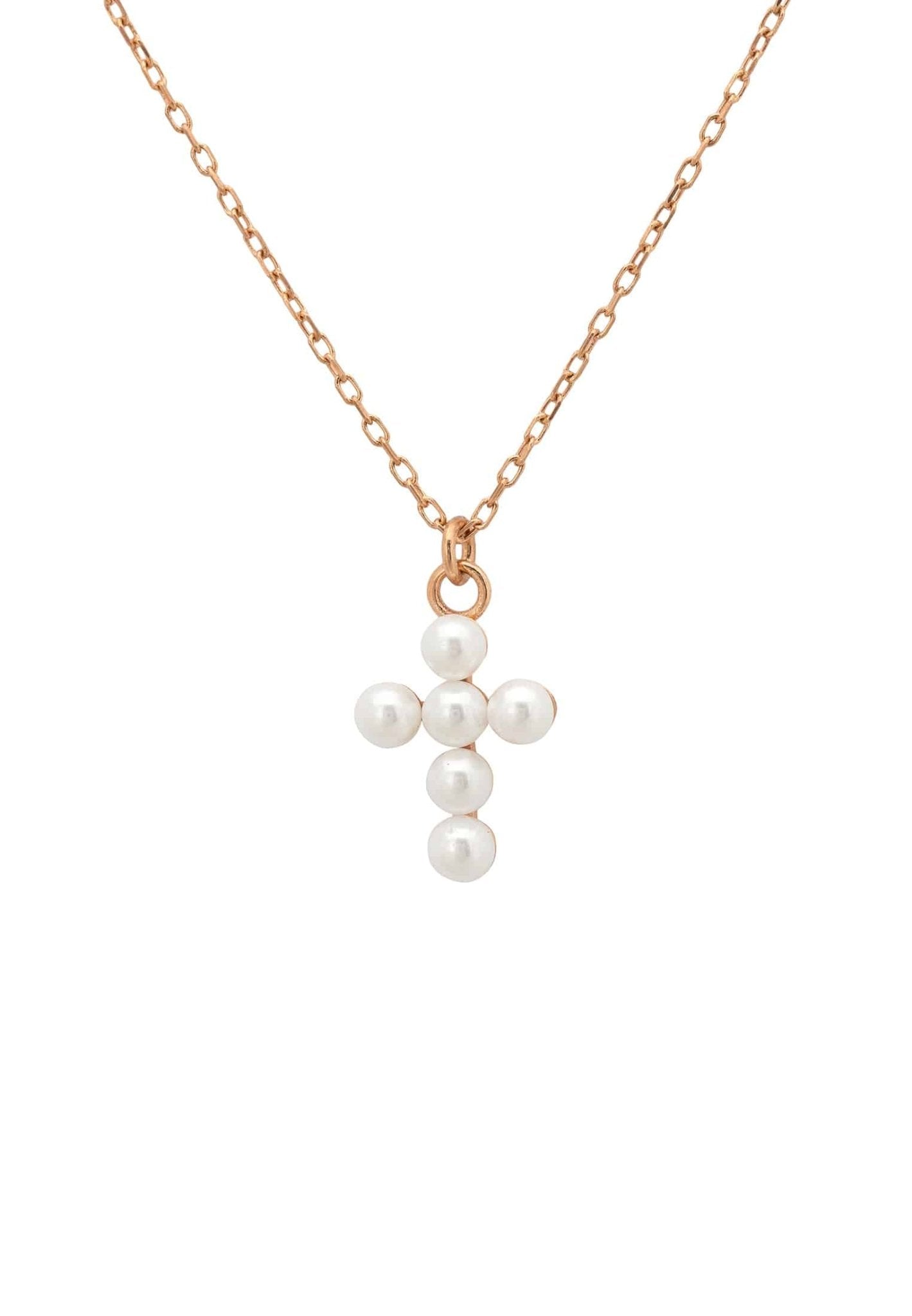 Pearl Cross Necklace Rosegold - LATELITA Necklaces