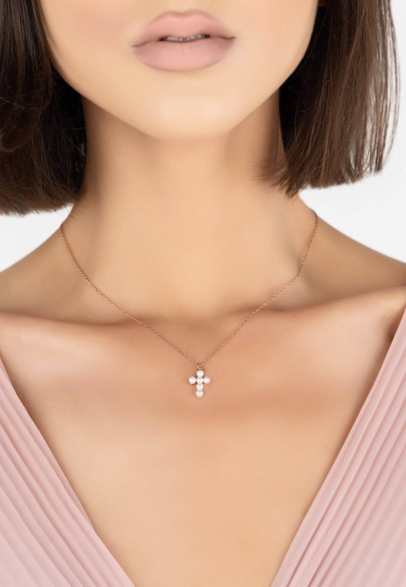 Pearl Cross Necklace Rosegold - LATELITA Necklaces