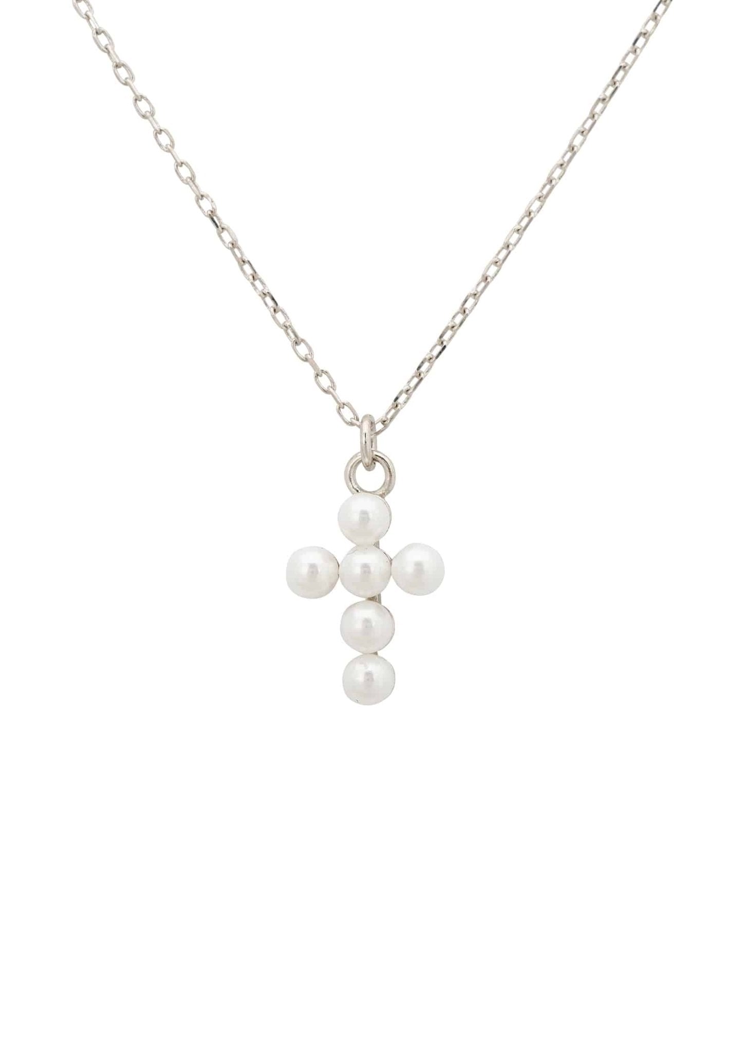 Pearl Cross Necklace Silver - LATELITA Necklaces