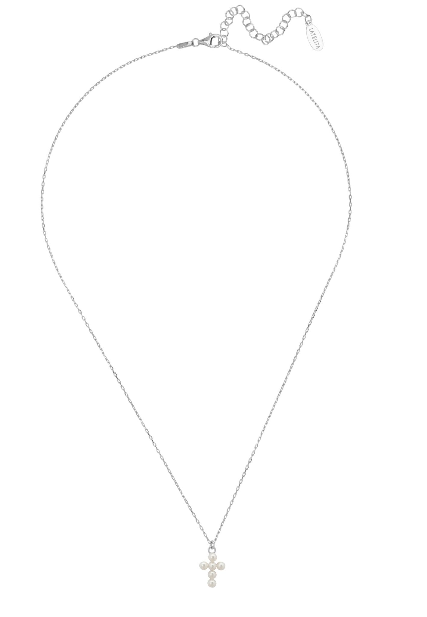 Pearl Cross Necklace Silver - LATELITA Necklaces