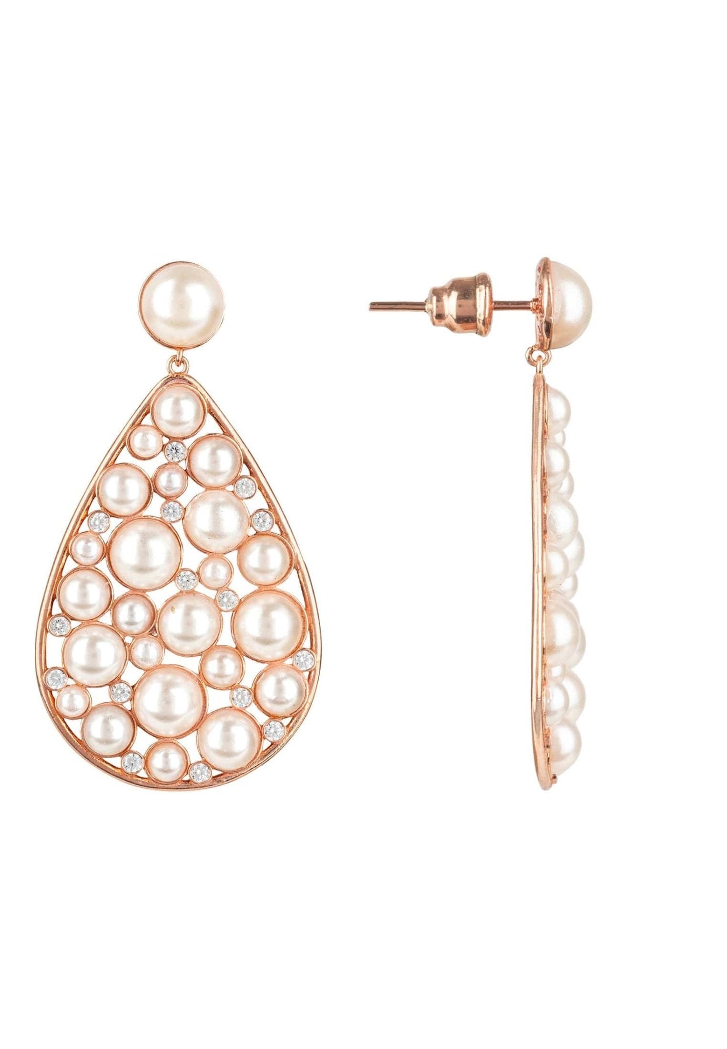 Pearl Elizabeth Statement Teardrop Earrings Rosegold - LATELITA Earrings