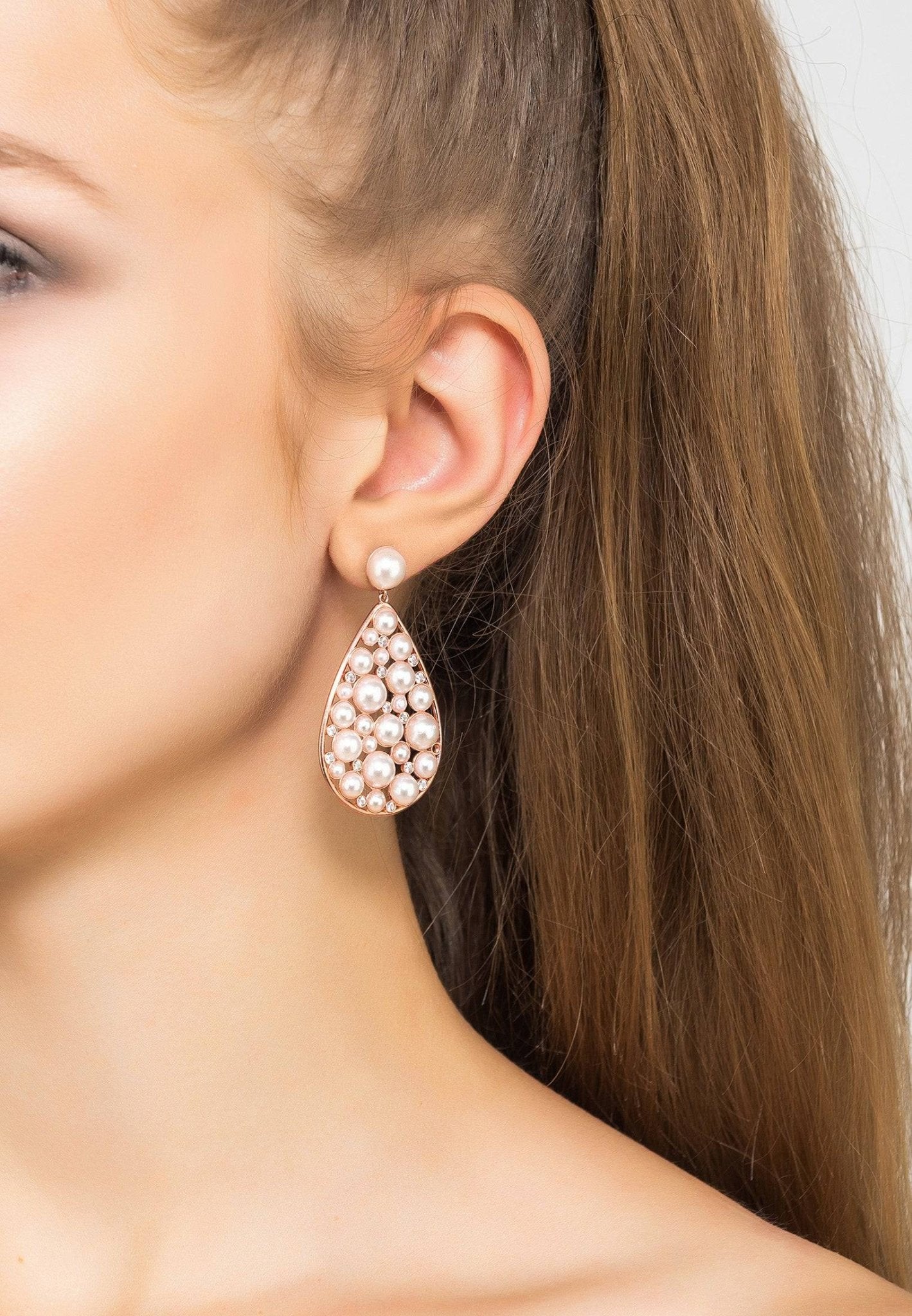 Pearl Elizabeth Statement Teardrop Earrings Rosegold - LATELITA Earrings