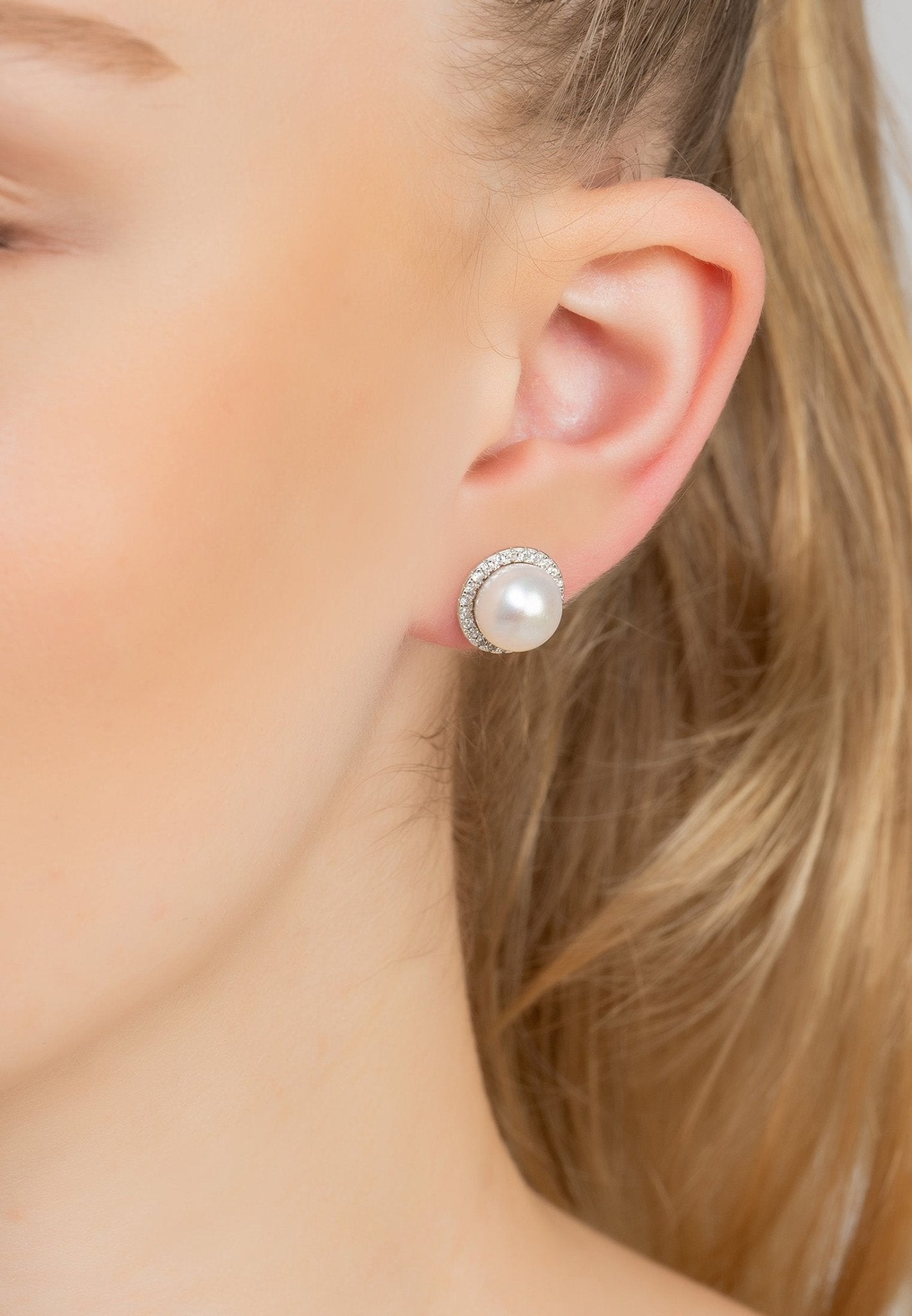 Pearl Full Halo Large Stud Earrings Silver - LATELITA Earrings