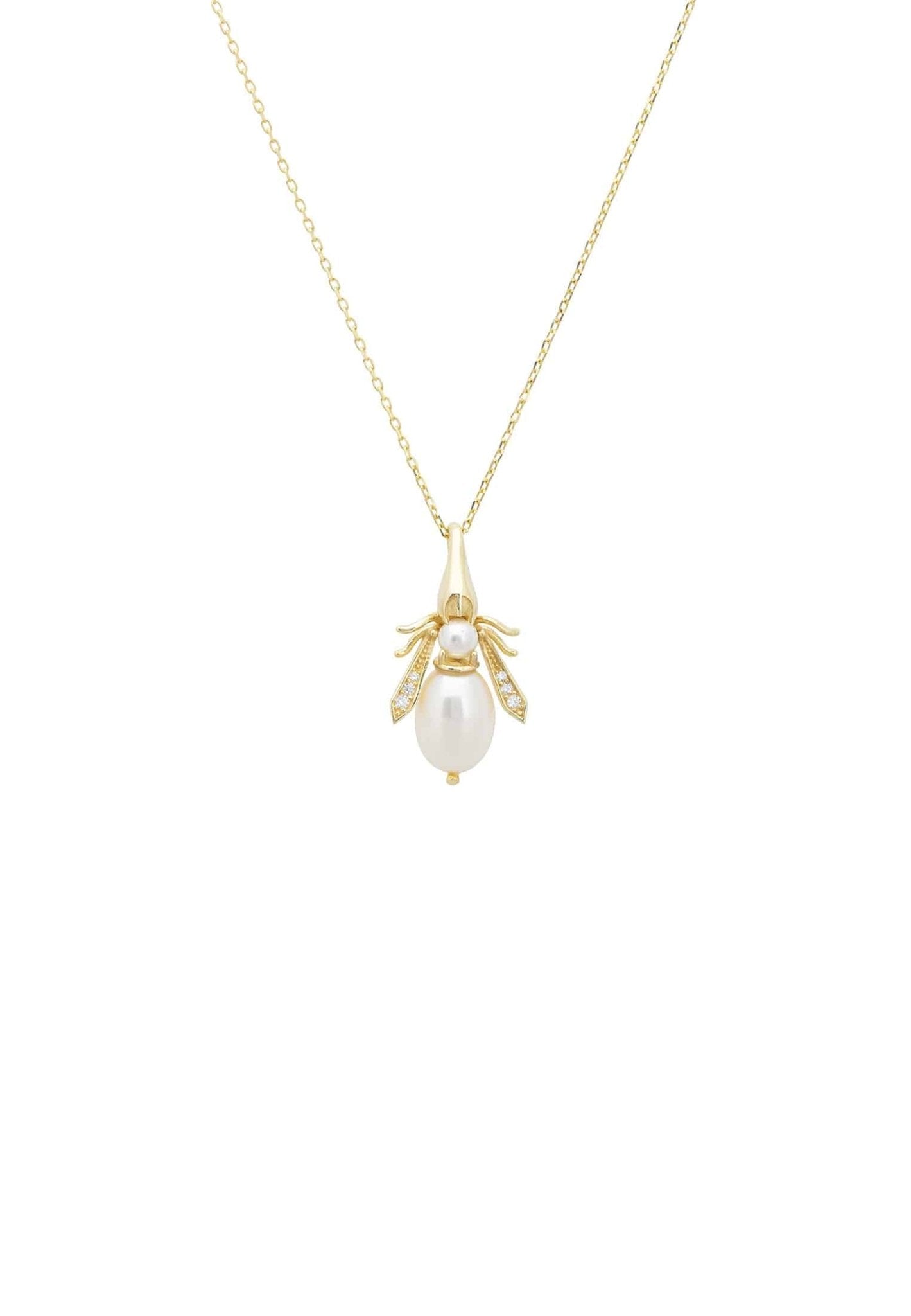 Pearl Gemstone Bee Pendant Necklace Gold - LATELITA Necklaces