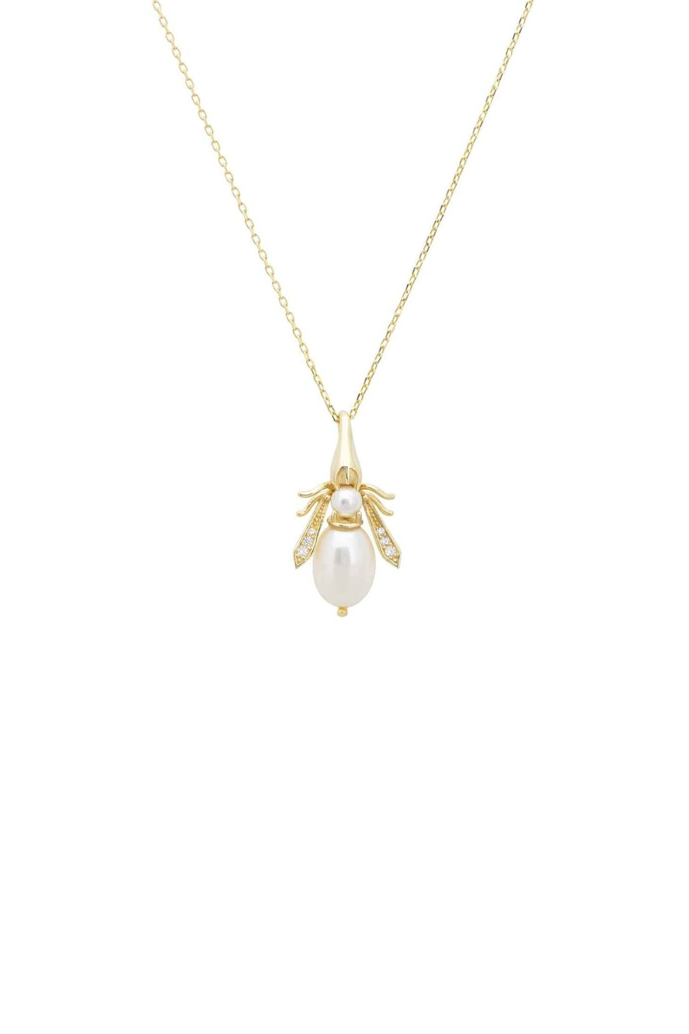 Pearl Gemstone Bee Pendant Necklace Gold - LATELITA Necklaces