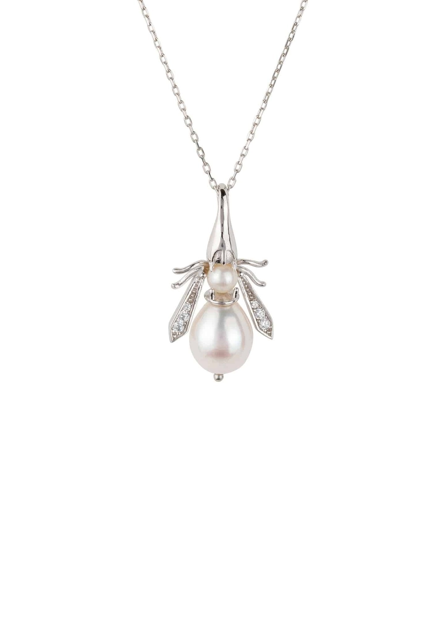 Pearl Gemstone Honey Bee Pendant Necklace Silver - LATELITA Necklaces