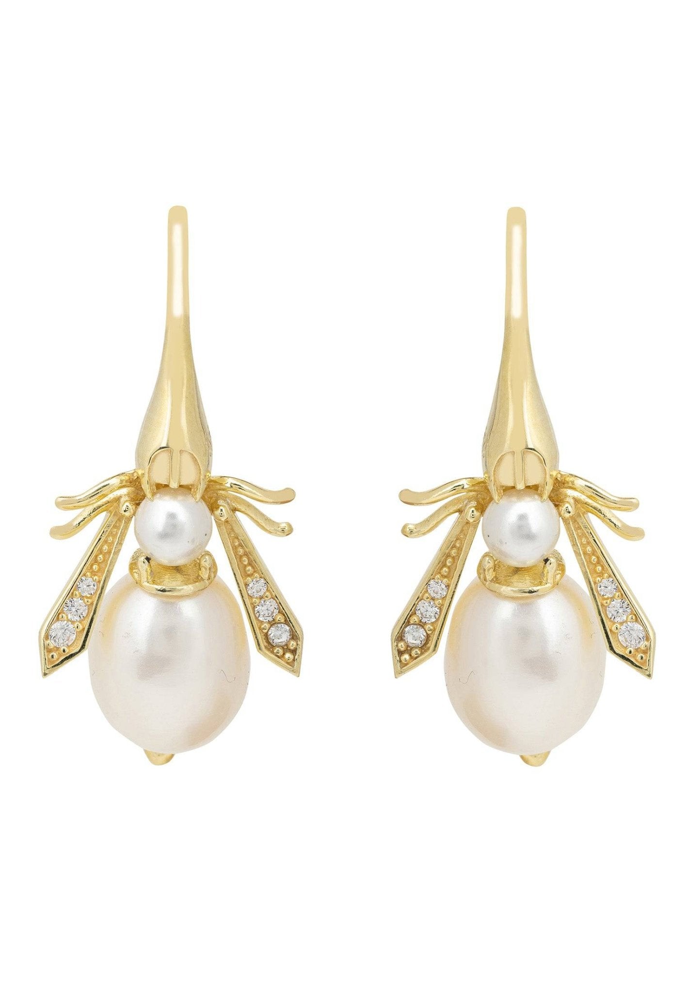 Pearl Honey Bee Earrings Gold - LATELITA Earrings