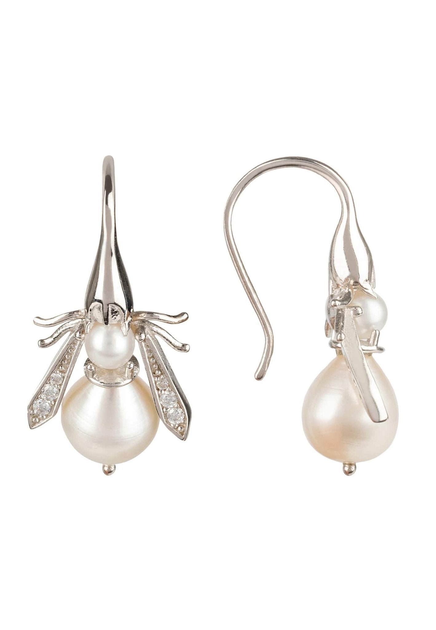 Pearl Honey Bee Earrings Silver - LATELITA Earrings