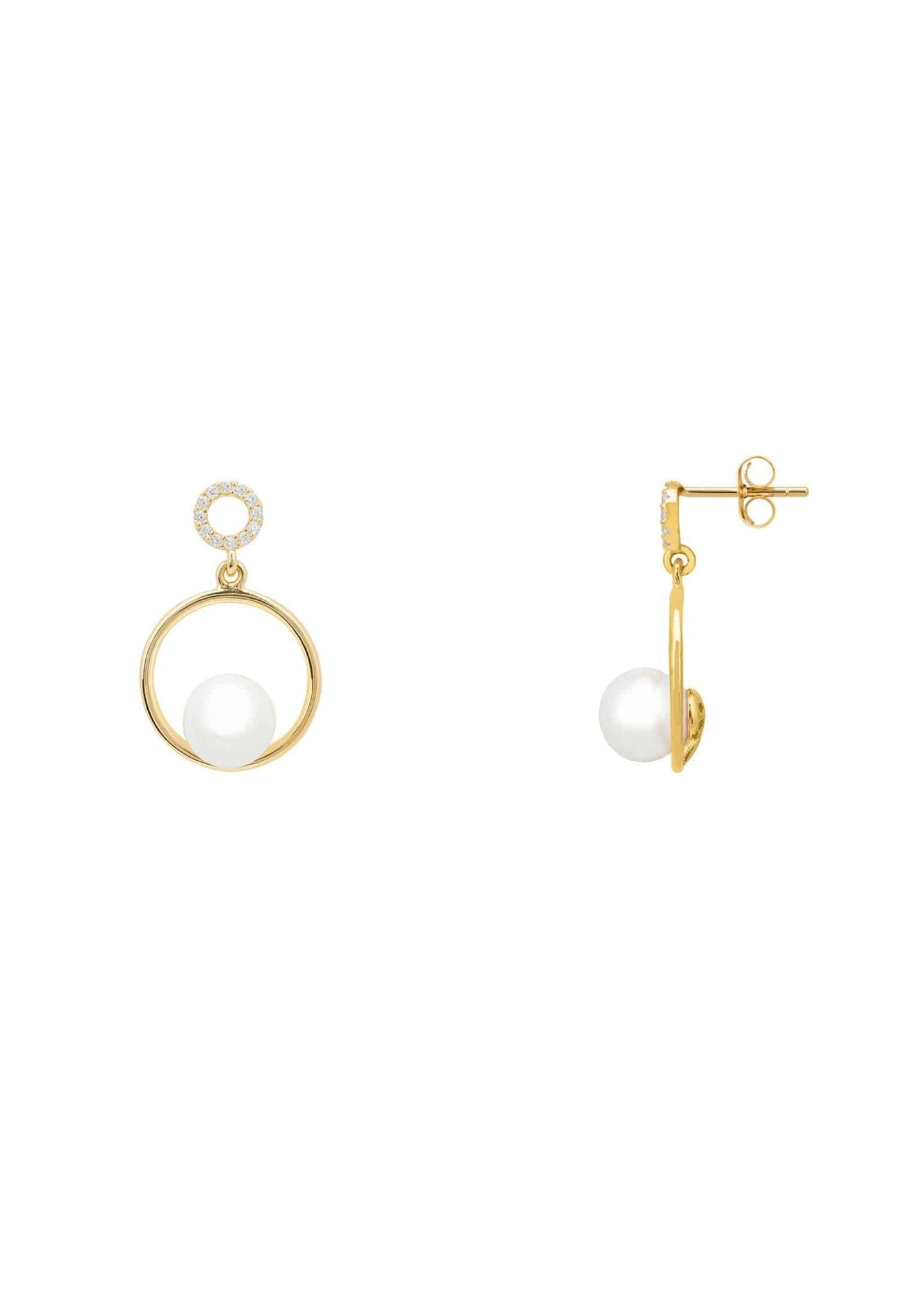 Pearl In Halo Small Drop Earrings Gold - LATELITA Earrings