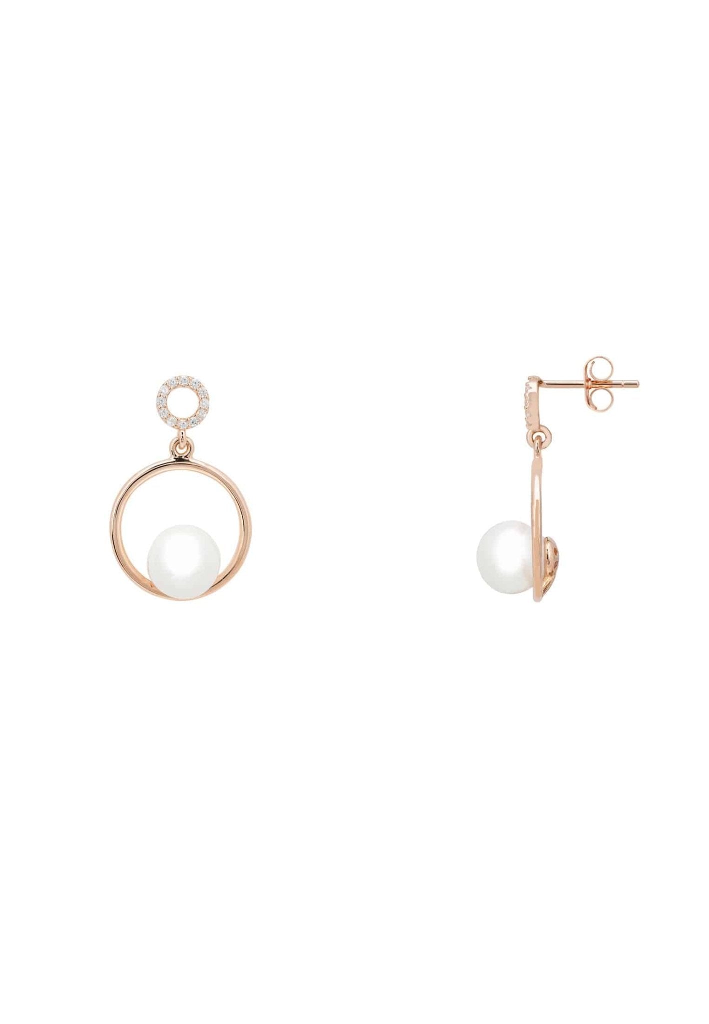 Pearl In Halo Small Drop Earrings Rosegold - LATELITA Earrings
