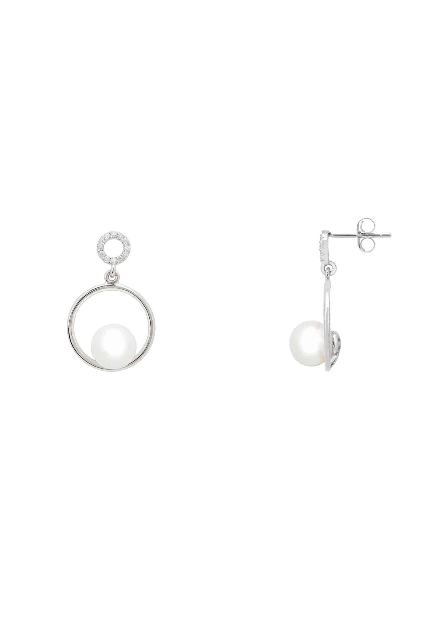Pearl In Halo Small Drop Earrings Silver - LATELITA Earrings