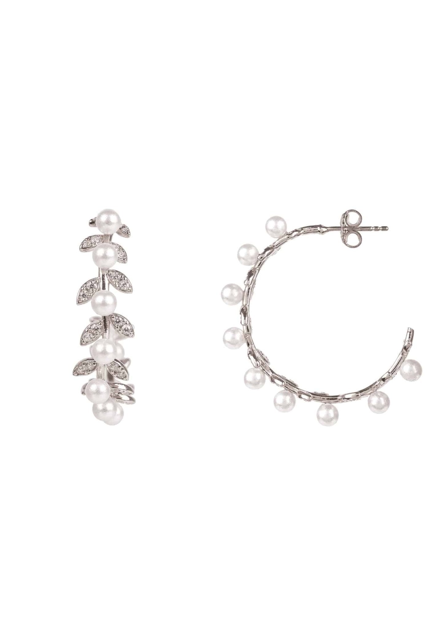 Pearl Laurel Hoop Earrings Silver - LATELITA Earrings