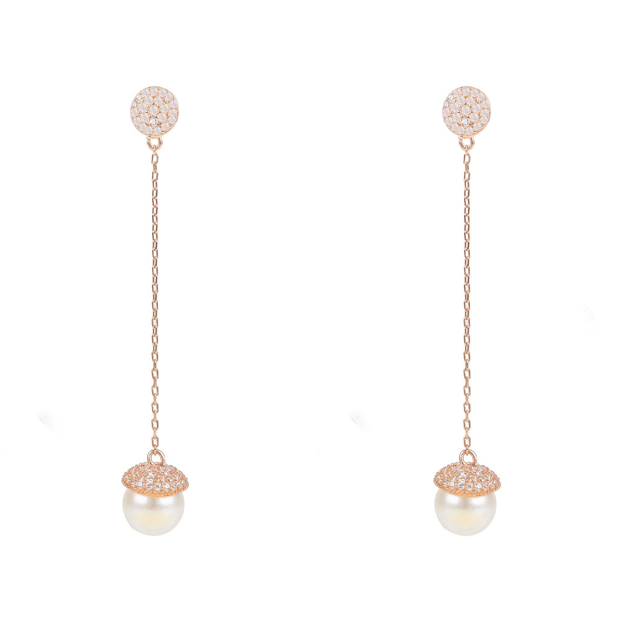 Pearl Long Drop Earrings Rosegold - LATELITA Earrings