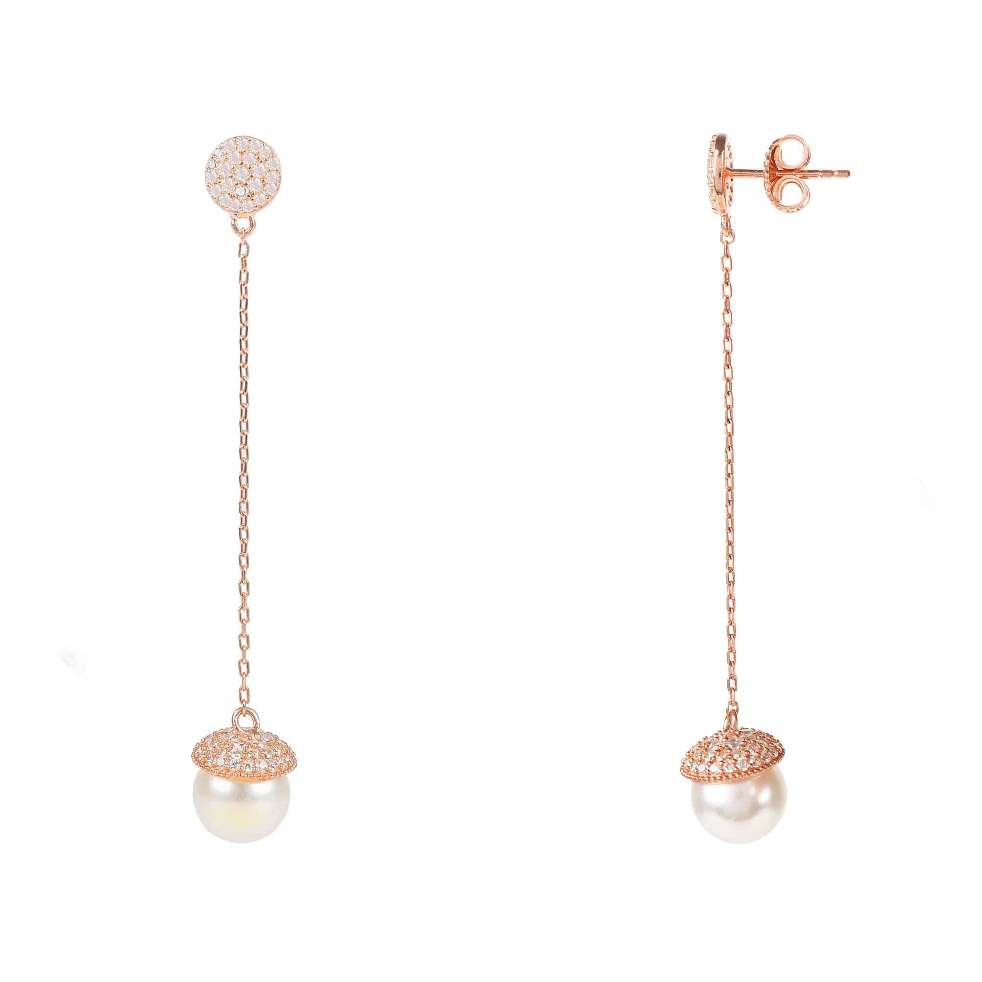Pearl Long Drop Earrings Rosegold - LATELITA Earrings