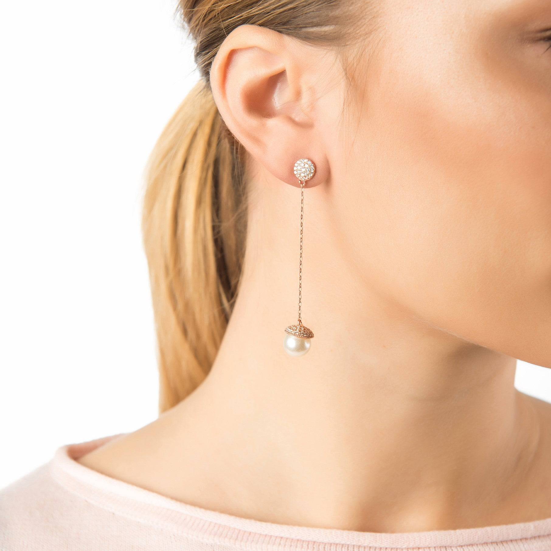 Pearl Long Drop Earrings Silver - LATELITA Earrings