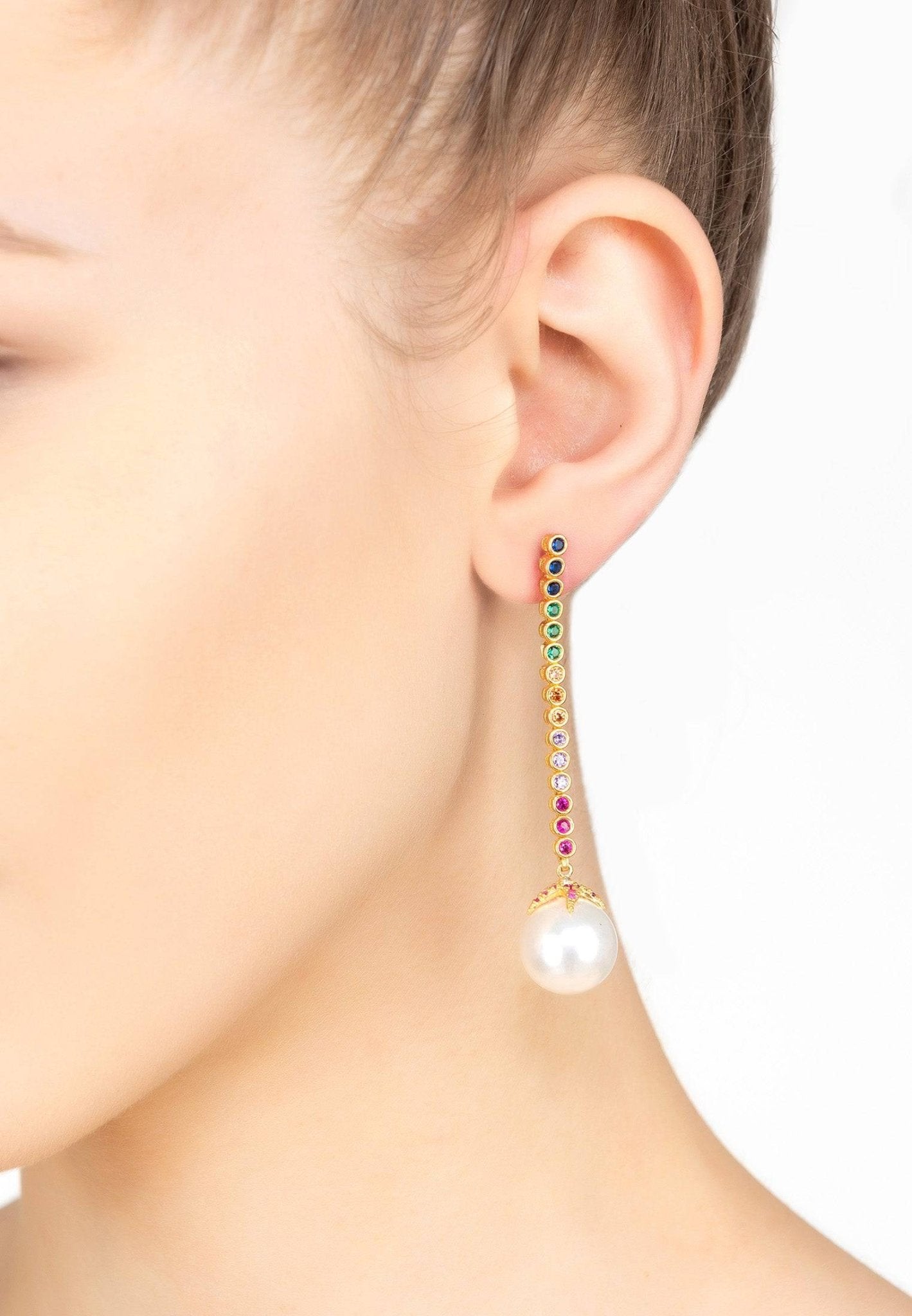 Pearl Majorica Long Rainbow Drop Earrings Gold - LATELITA Earrings