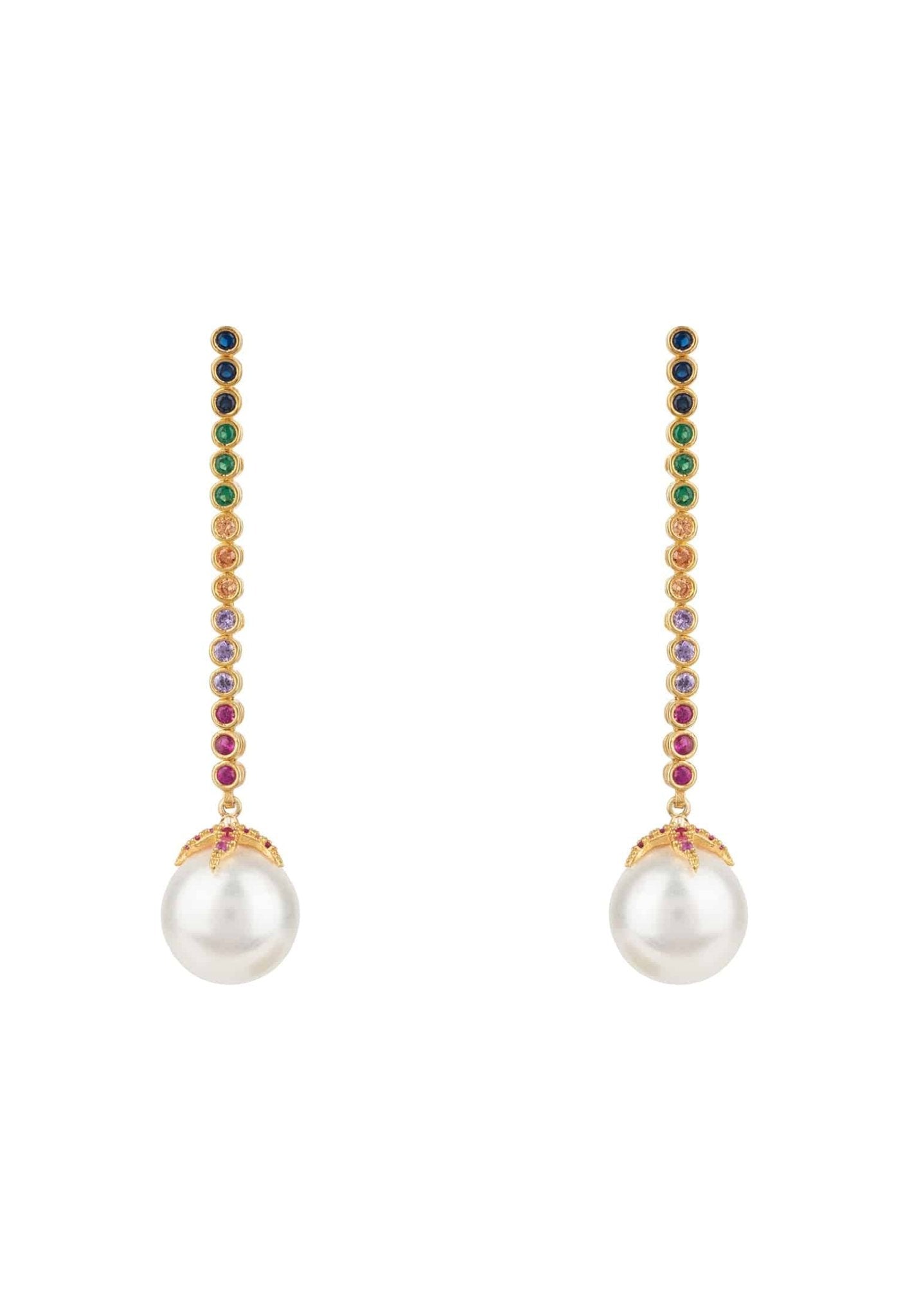 Pearl Majorica Long Rainbow Drop Earrings Gold - LATELITA Earrings