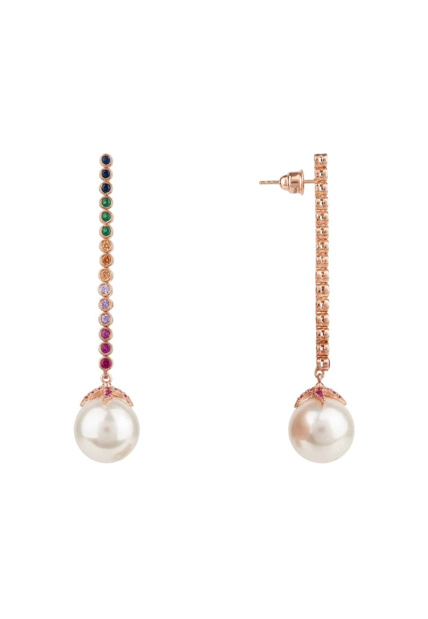 Pearl Majorica Long Rainbow Drop Earrings Rosegold - LATELITA Earrings