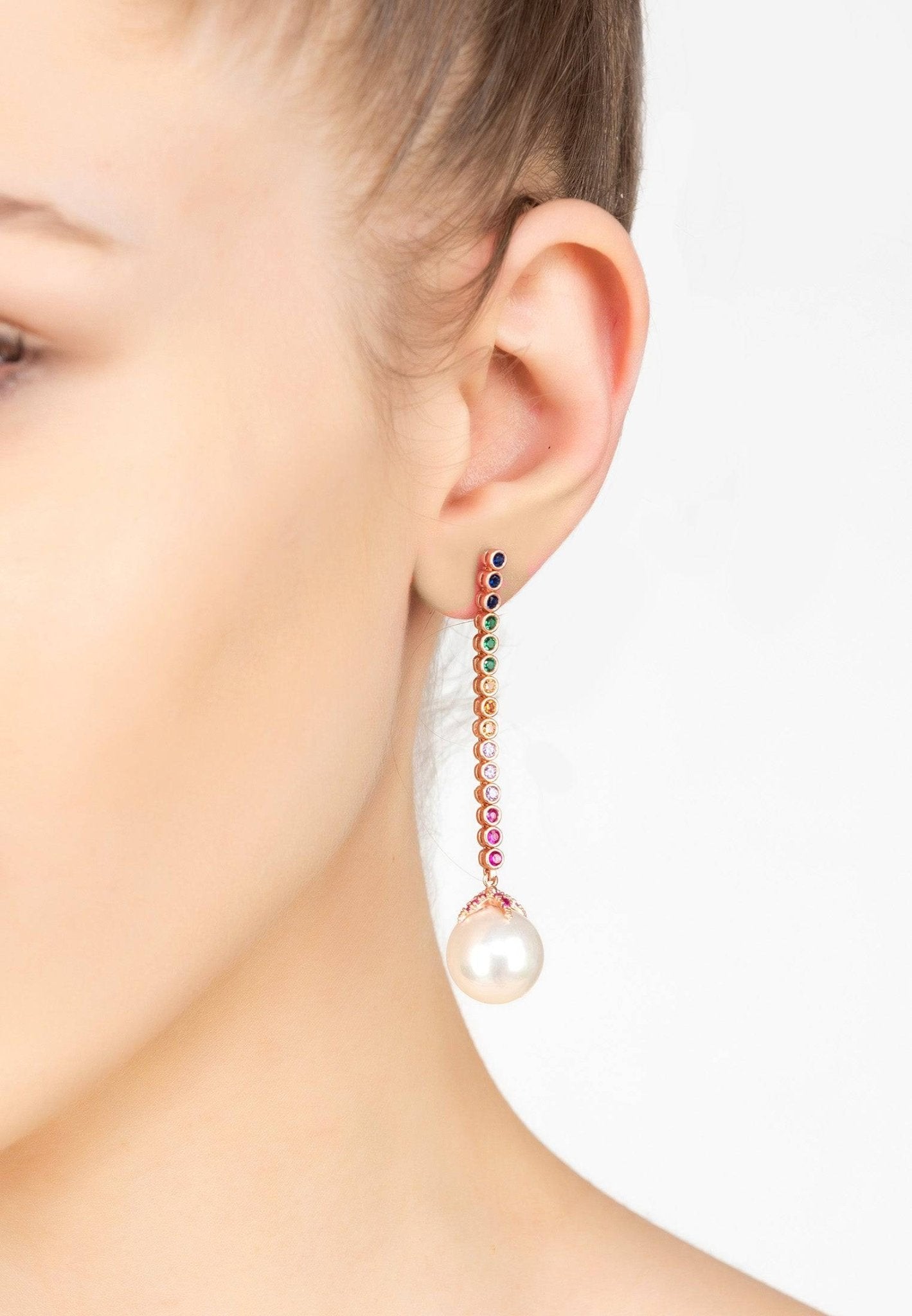 Pearl Majorica Long Rainbow Drop Earrings Rosegold - LATELITA Earrings